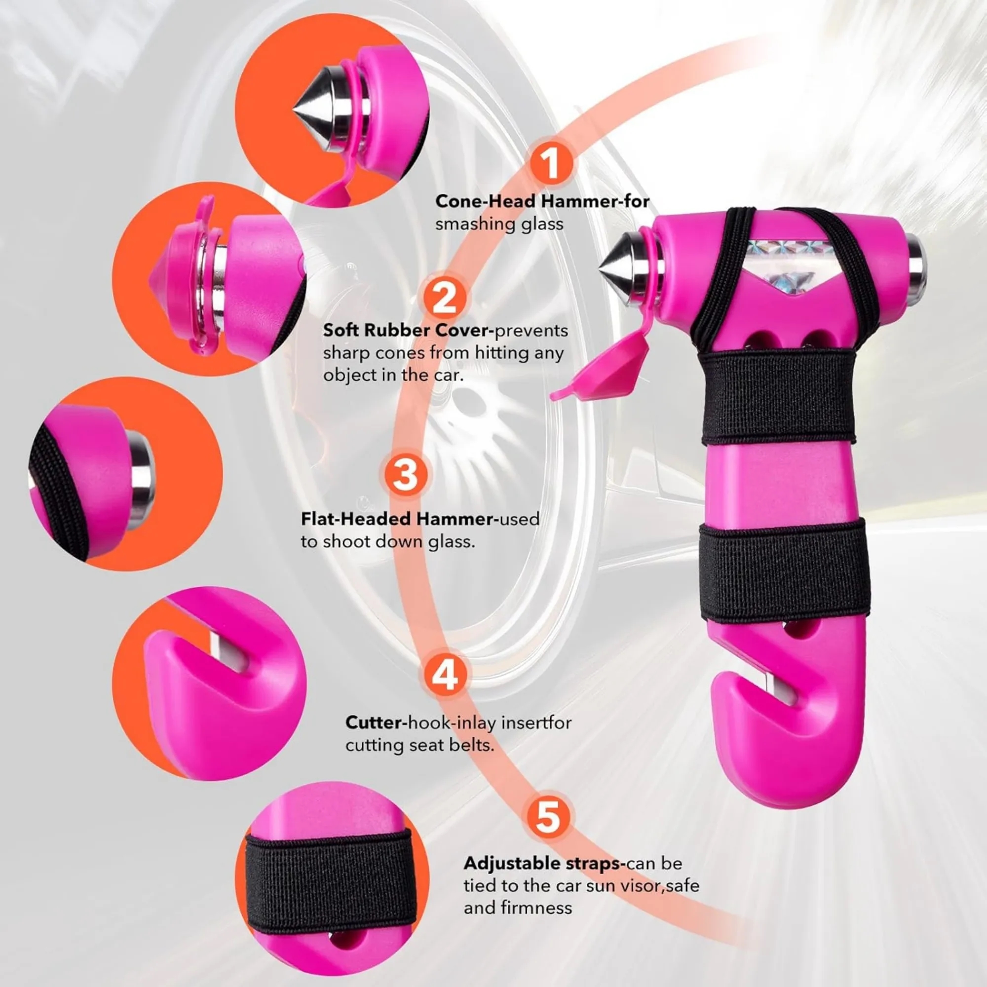 Durable ABS Emergency Hammer with Tungsten Steel Blade 1