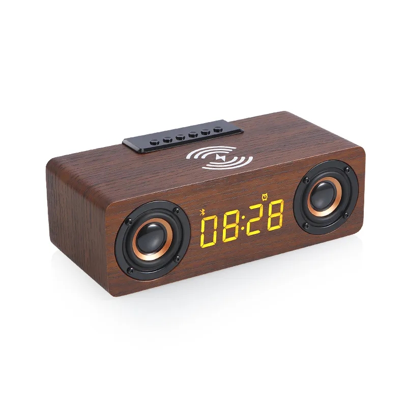 Wooden Digital Alarm Clock with Wireless Charging 3
