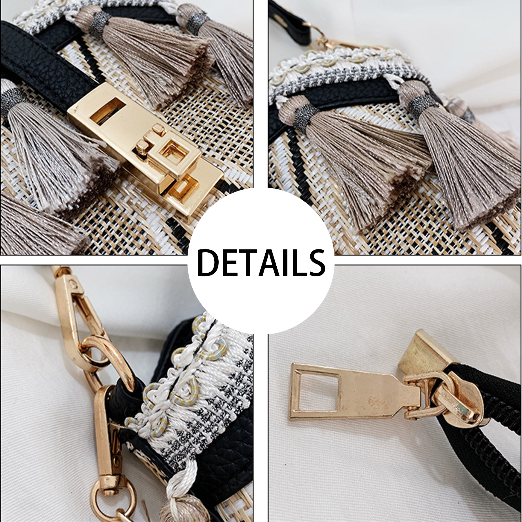 Jute Straw cylindrical shell bucket bag 5