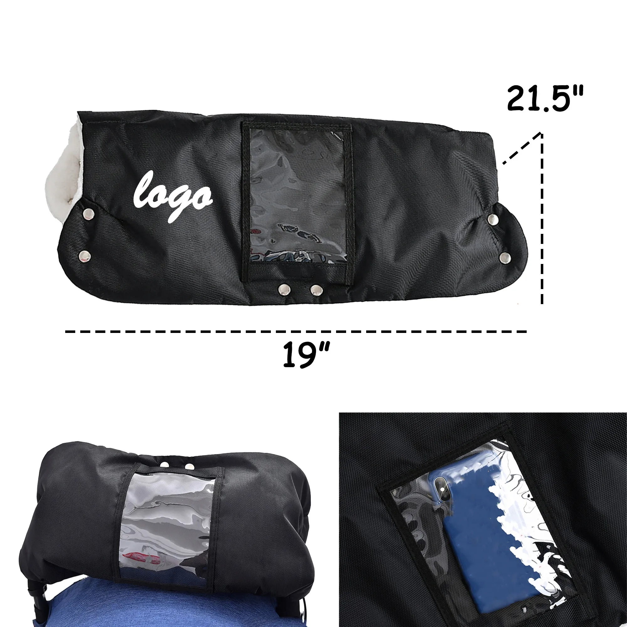 MOQ 10 Baby Stroller Warm Gloves Touch Screen Pocket 7