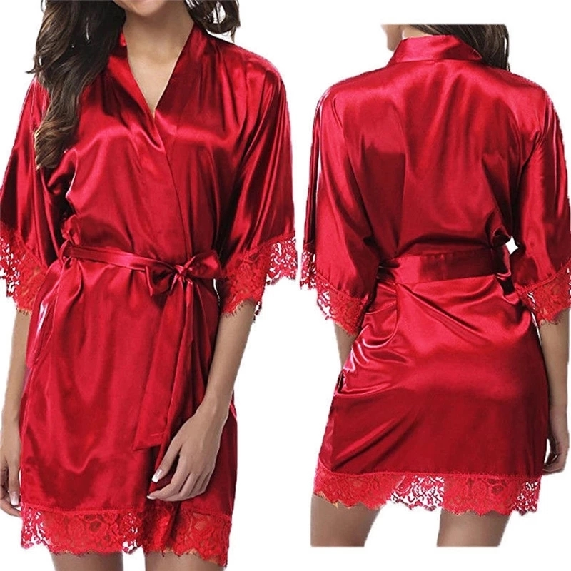 Women's Satin Robe Lace Silk Kimono 5