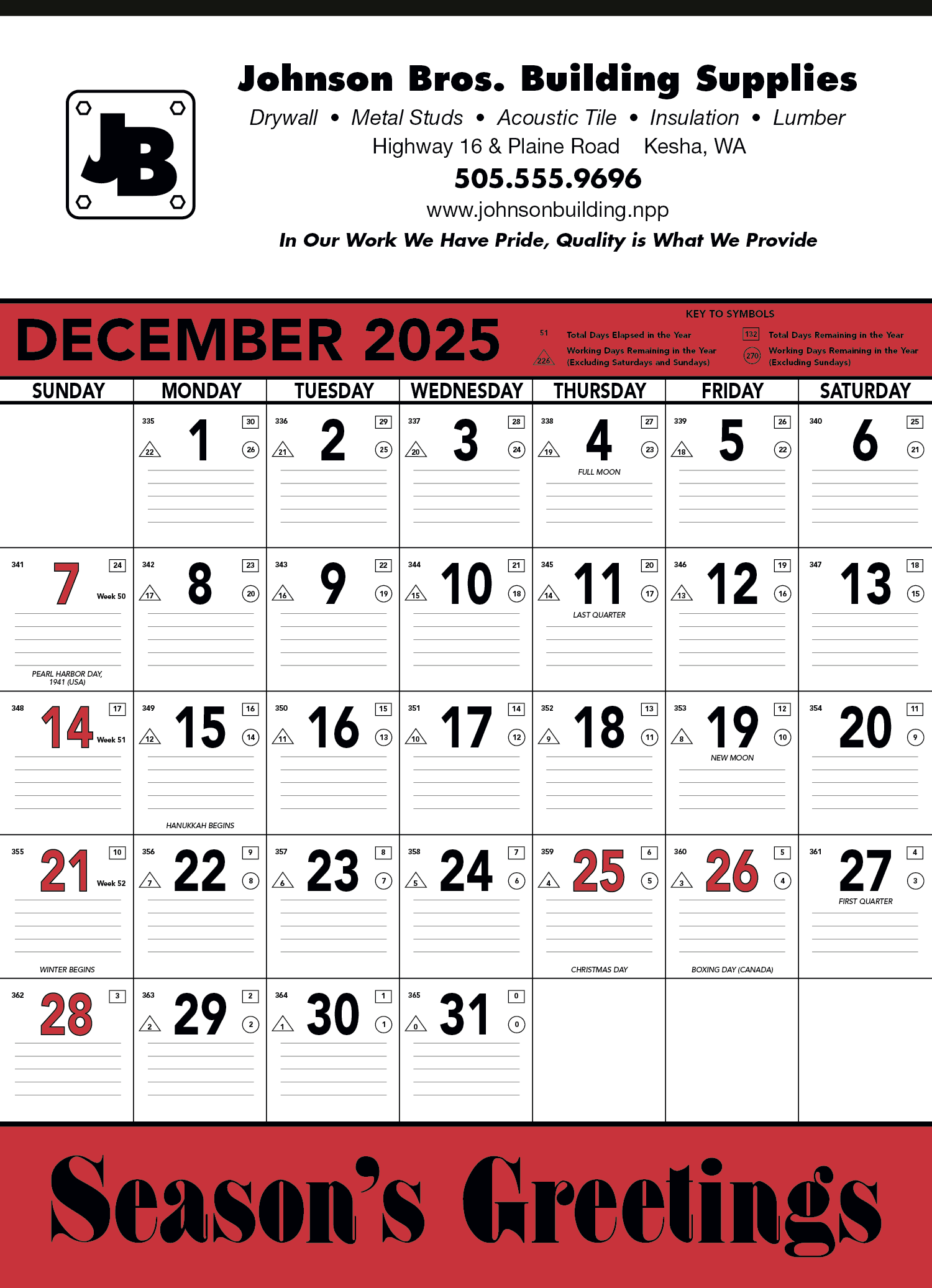Triumph® Calendars Red & Black Contractor Memo Calendar 12
