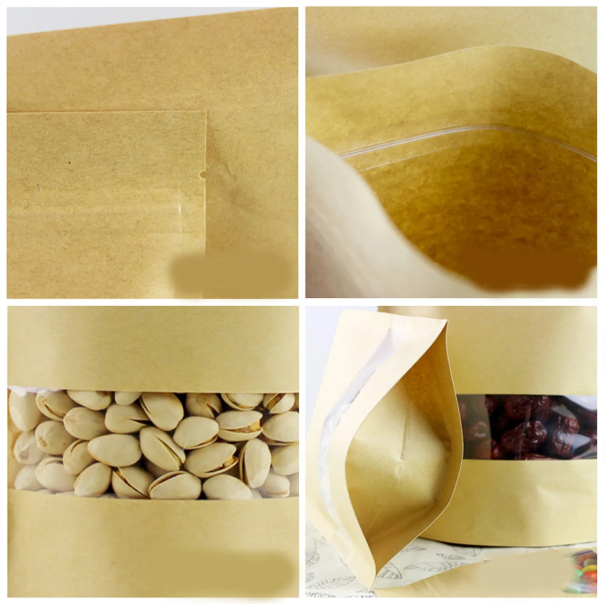 Self Sealing Kraft Stand Up Food Pouches With Window 3