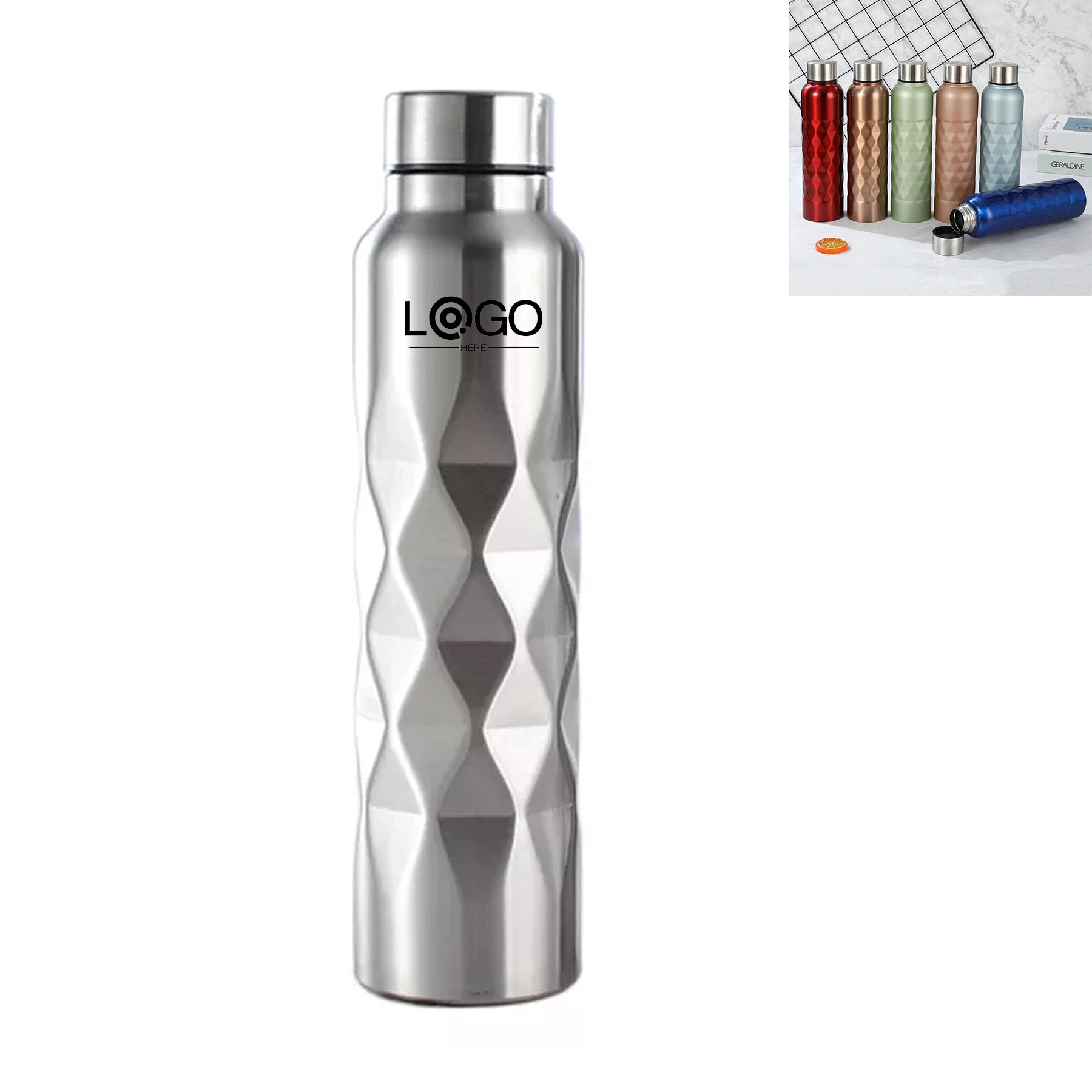 Rhombus Stainless Steel Water Bottle, custom water bottle with logo imprint 2