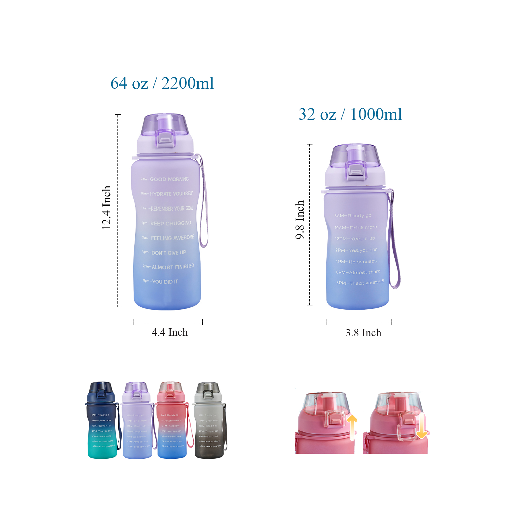64 oz Large Capacity Wide-Mouth Water Bottle With Strap 5