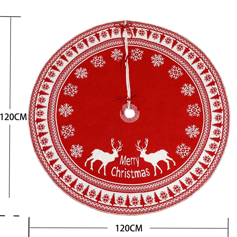 Red Knitted Christmas Tree Skirt with Snowflake & Reindeer 5