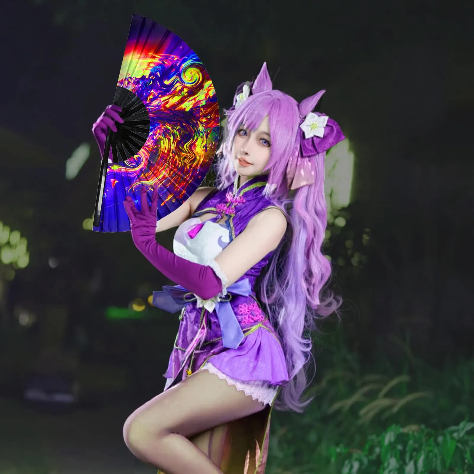 Large Folding Hand Rave Fan Clack Handheld for Line Dancing 10