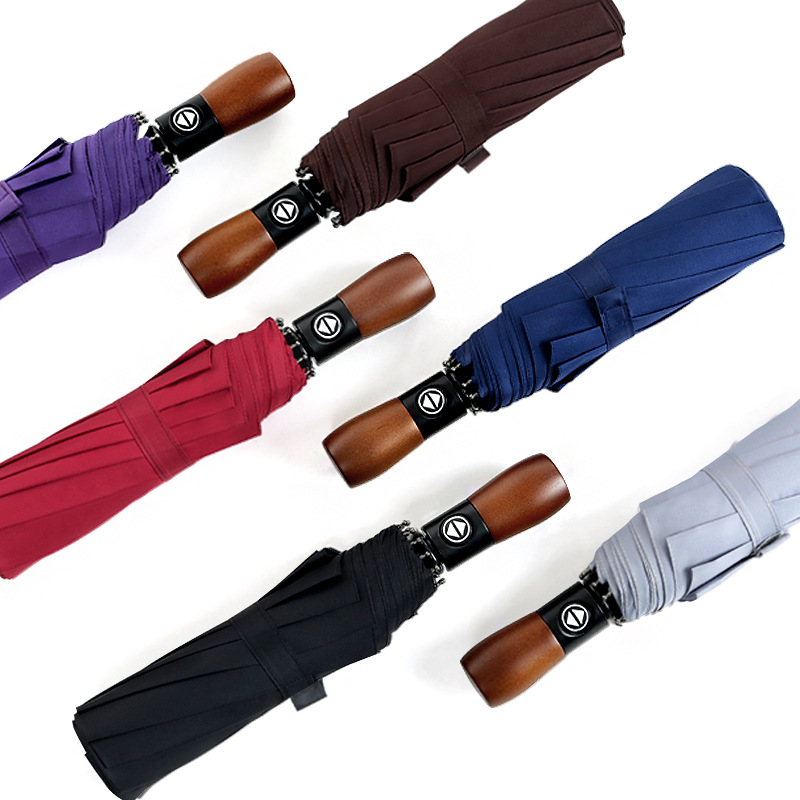 Windproof Automatic Sun/Rain Umbrella with Wooden Handle 8