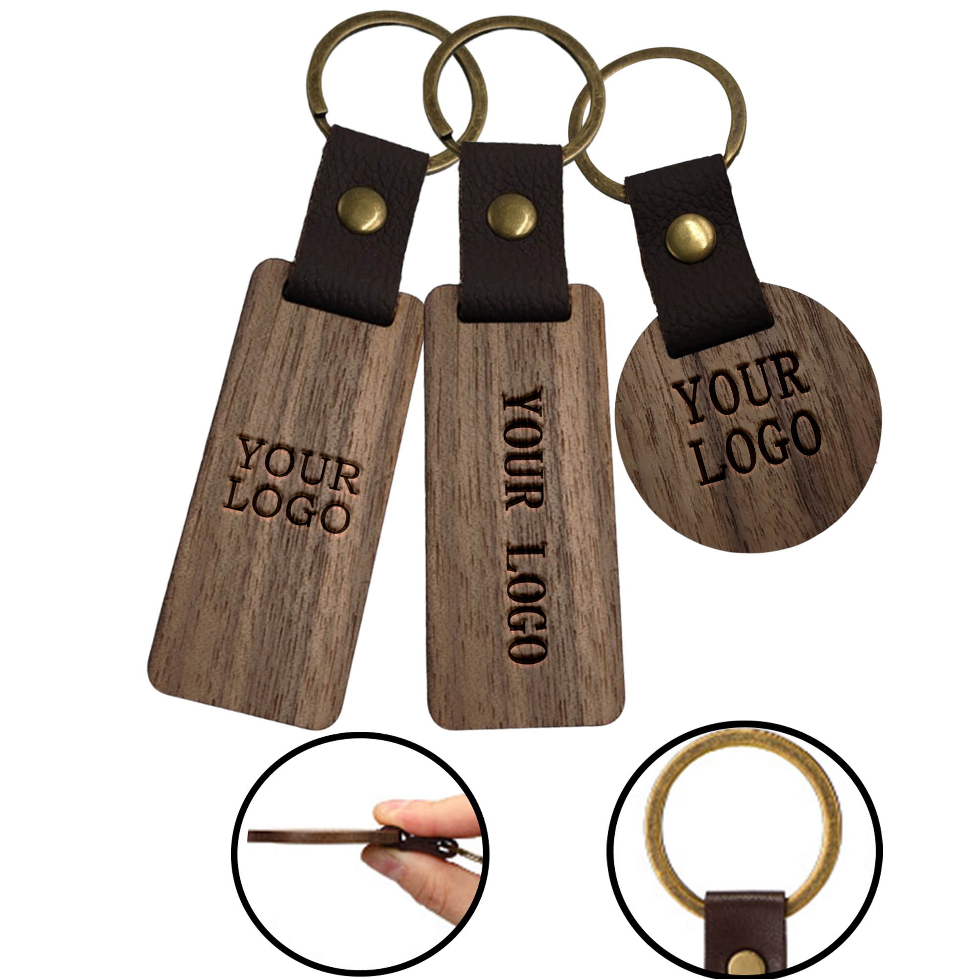 MOQ 20 PCS Laser Engraved Walnut Keyrings 2