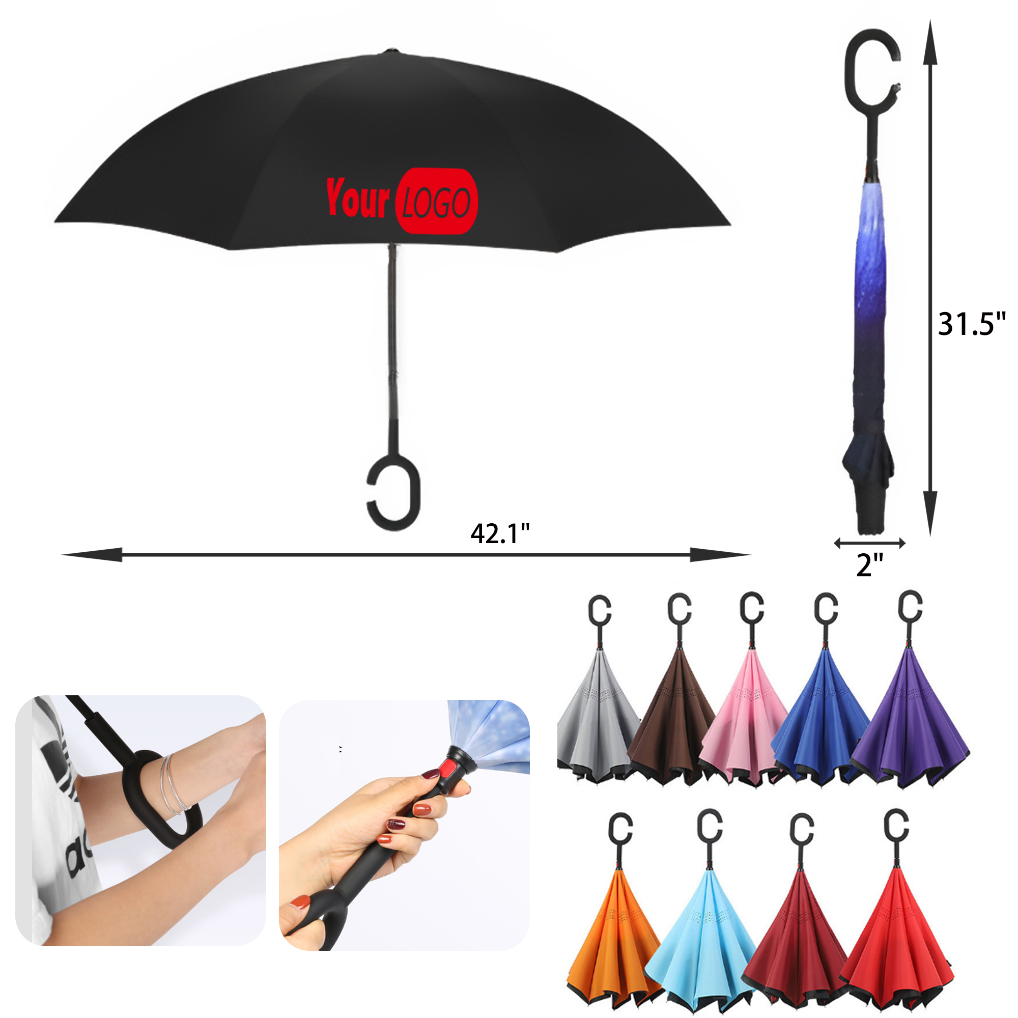 MOQ 30 PCS Convenient Hands Free Inverted Umbrella 5