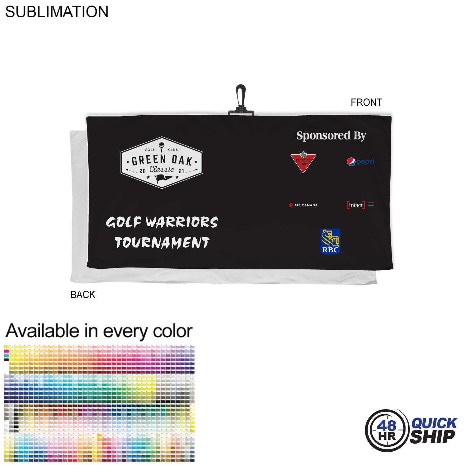 48 Hr Quick Ship - Oversized Golf Towel in Soft Velour Terry, 24x48, with Black Hook, Sublimated 4