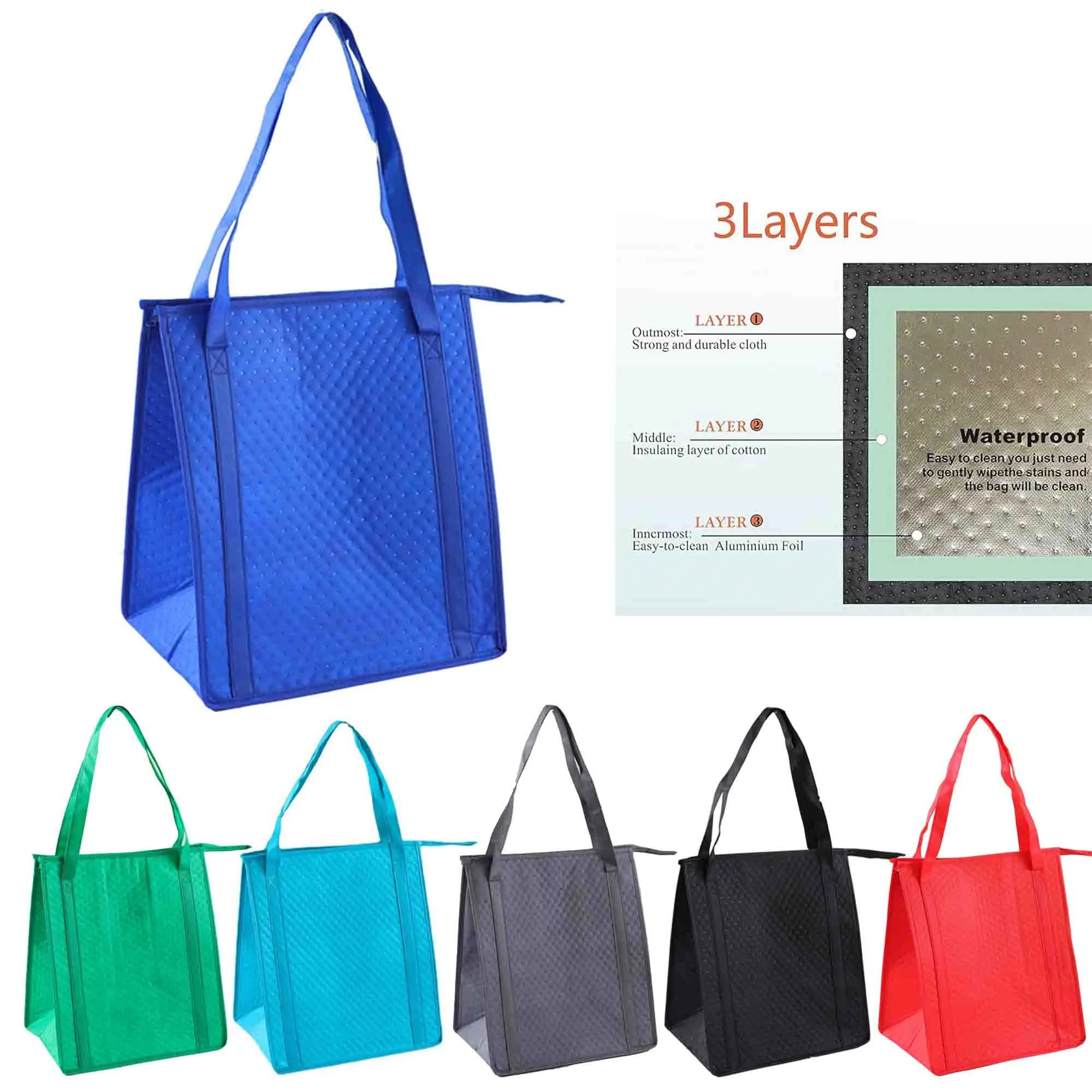 Heavy Duty Insulated Shopping Bag Zipper Lunch Tote 2