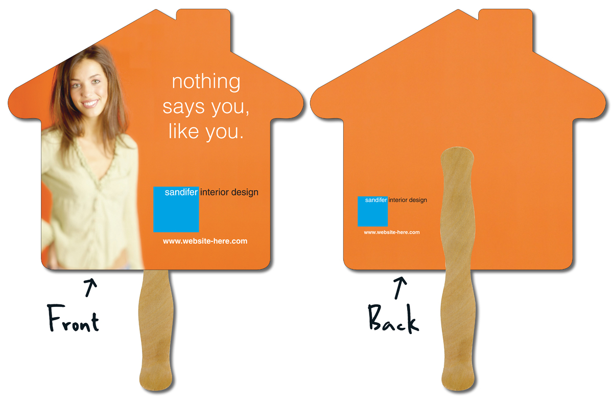 Hand Fan - 9.625x8.5 House Shape Laminated - 14 pt. 4