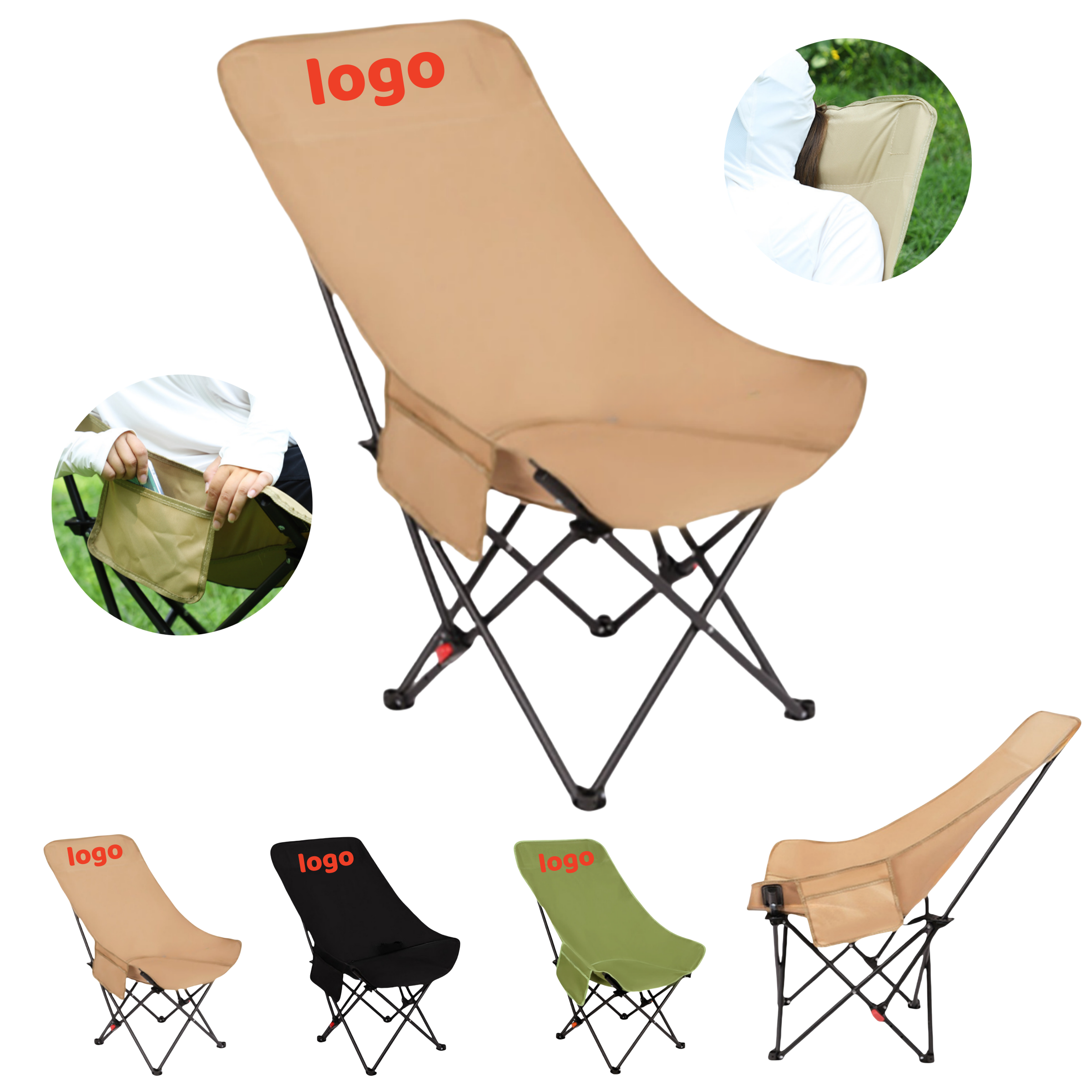 Bulk Custom Logo Camp Chairs ?C Adjustable Headrest, MOQ 100pcs 1
