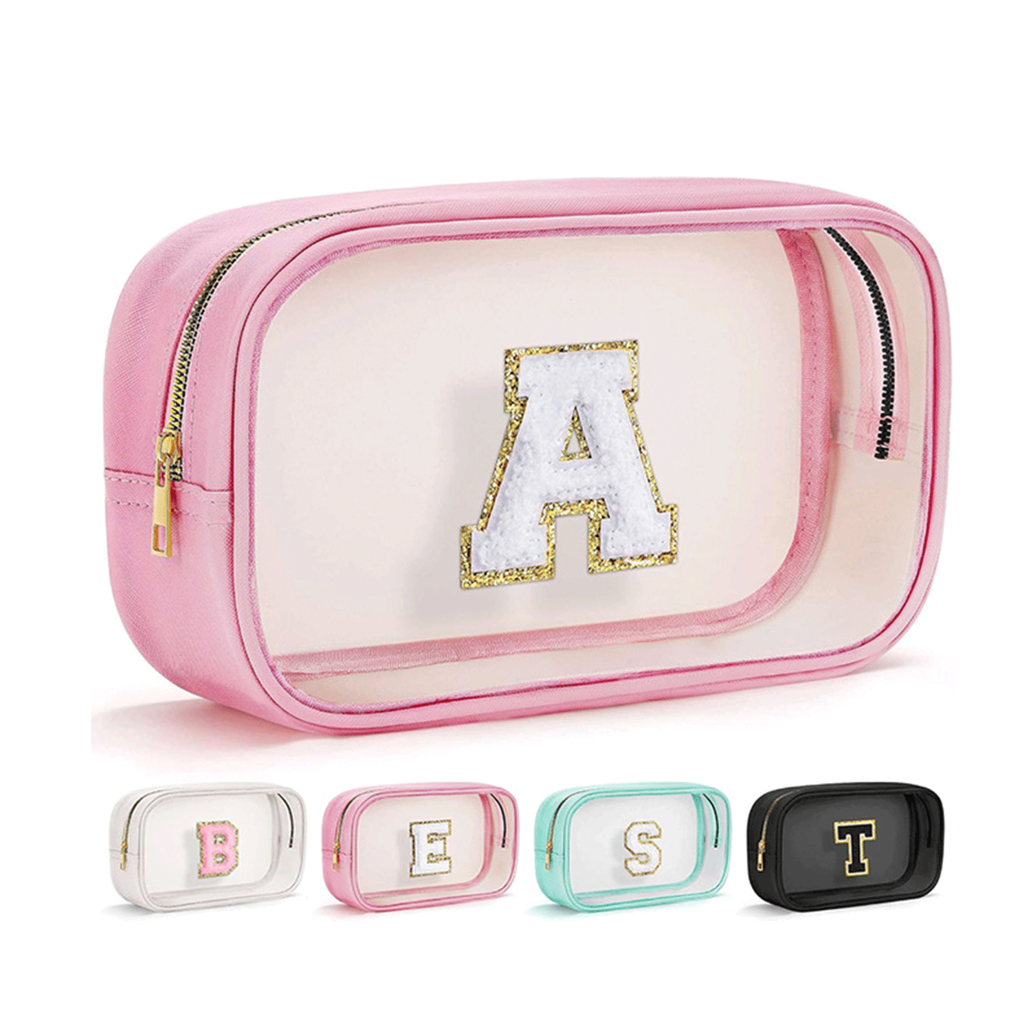 PVC and PU Leather Clear Makeup Bag W/ Initial Letter 14