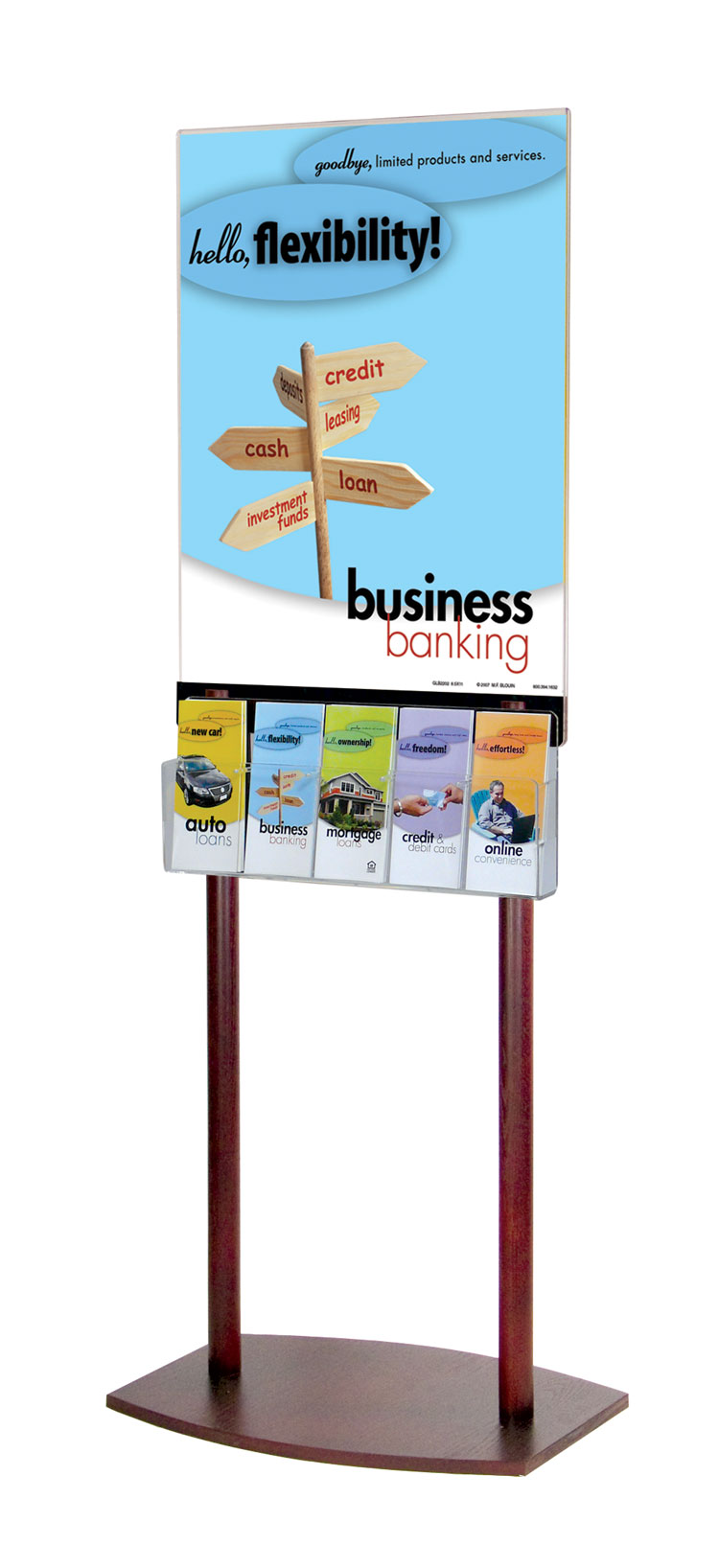 Clear Acrylic & Oak Floor Poster Stand w/ 5Pkt Brochure Hldr