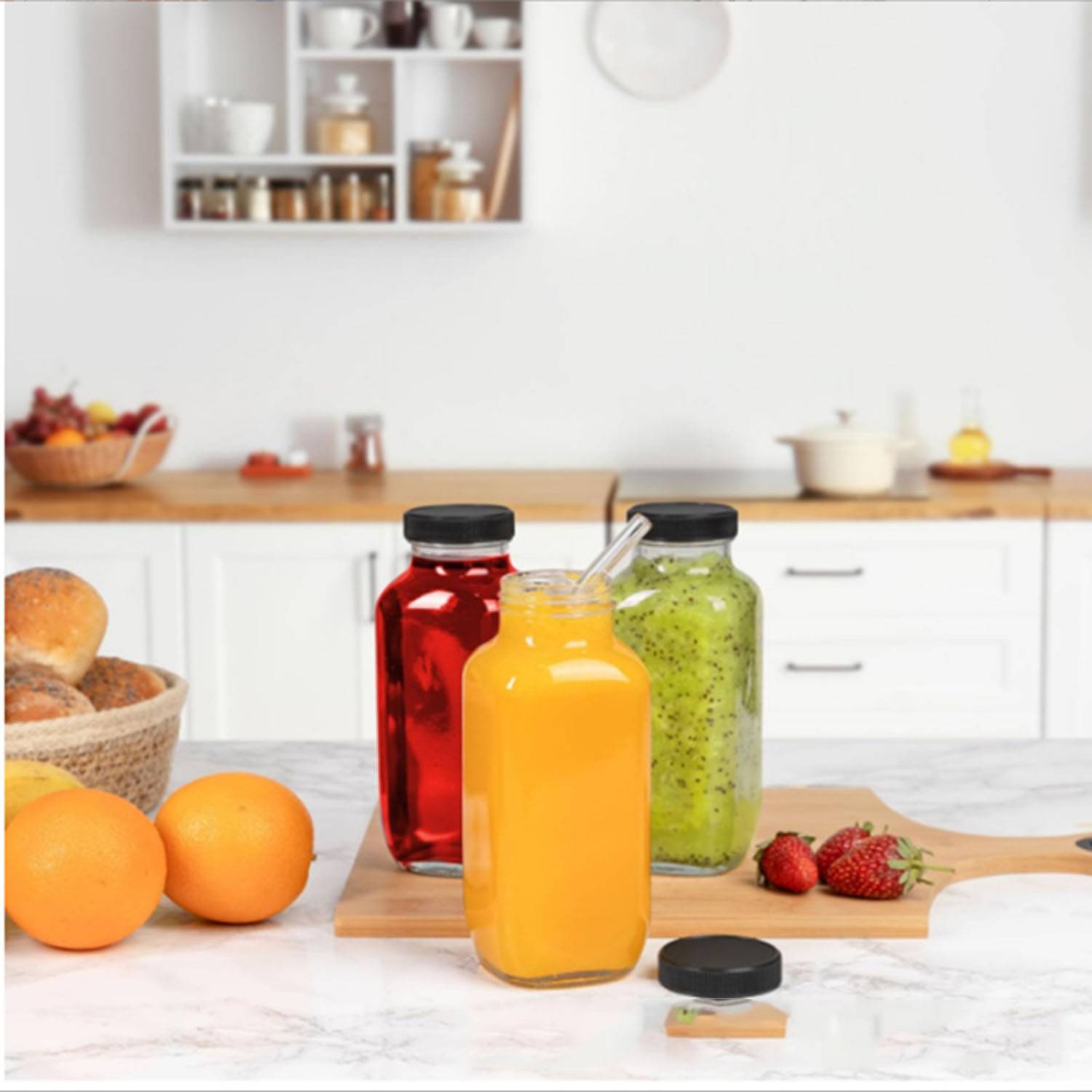 16OZ Juice Bottles w/ Lids 6