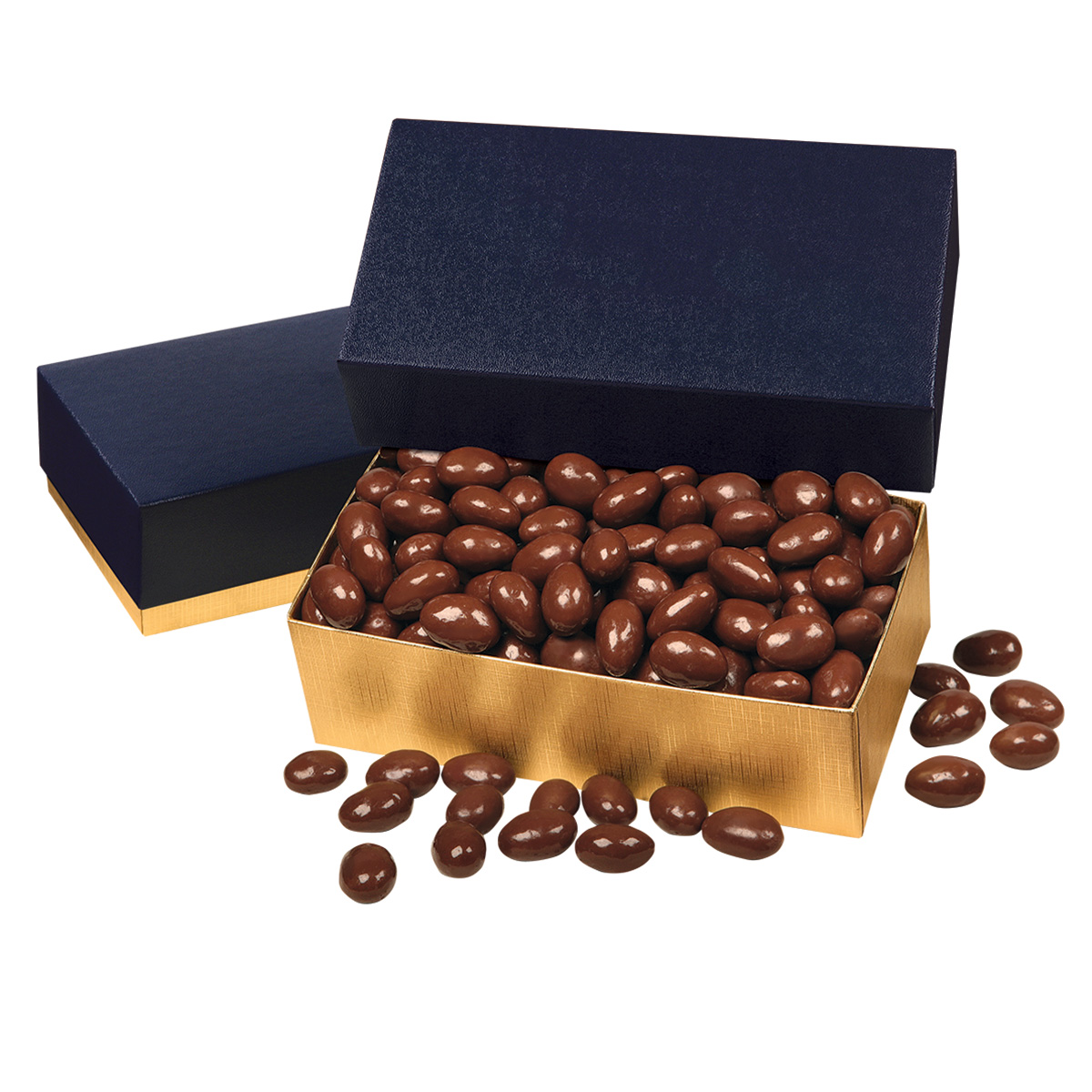Chocolate Covered Almonds in Navy & Gold Gift Box 3