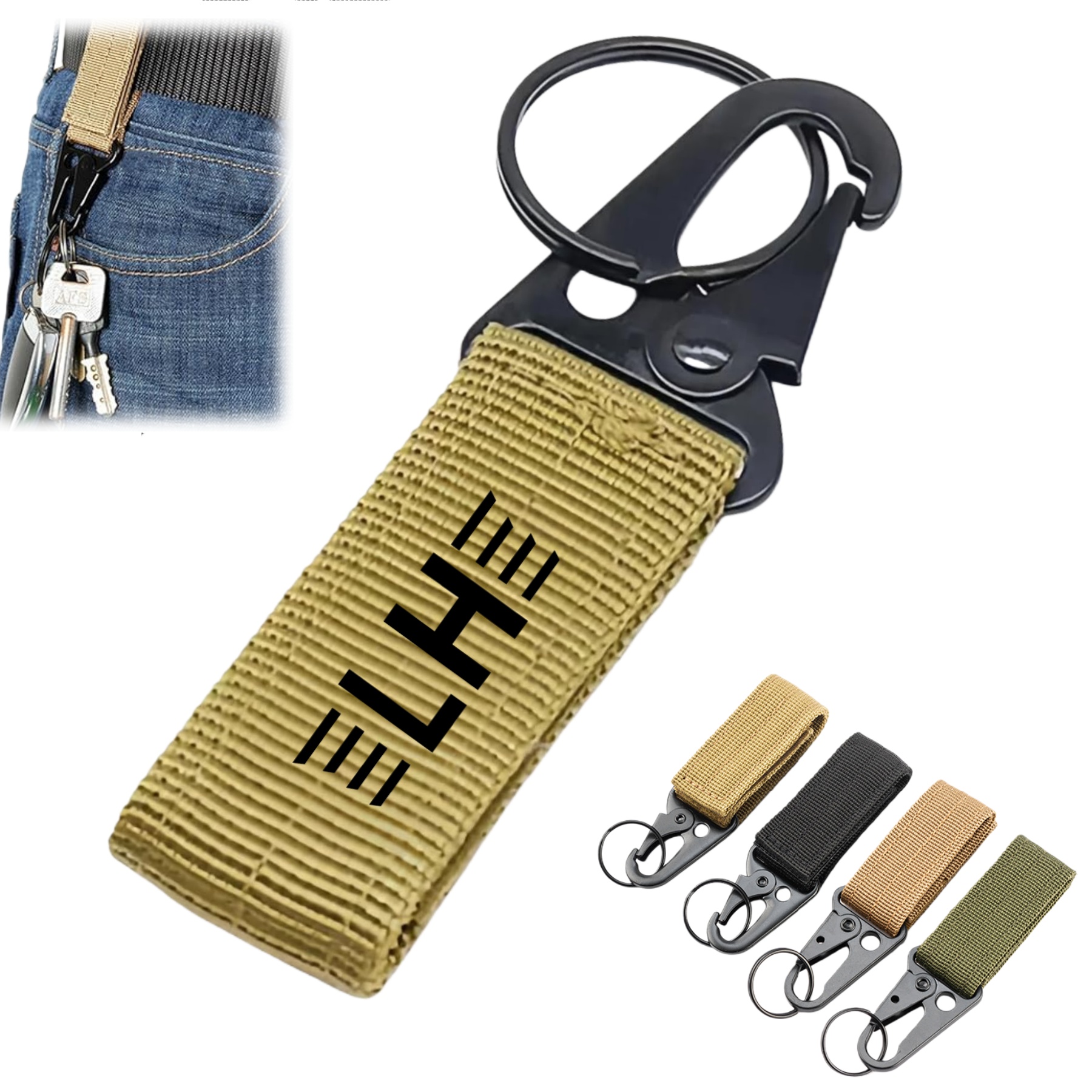 Custom Molle Tactical Webbing Strap Carabiner Keychain Clip 5