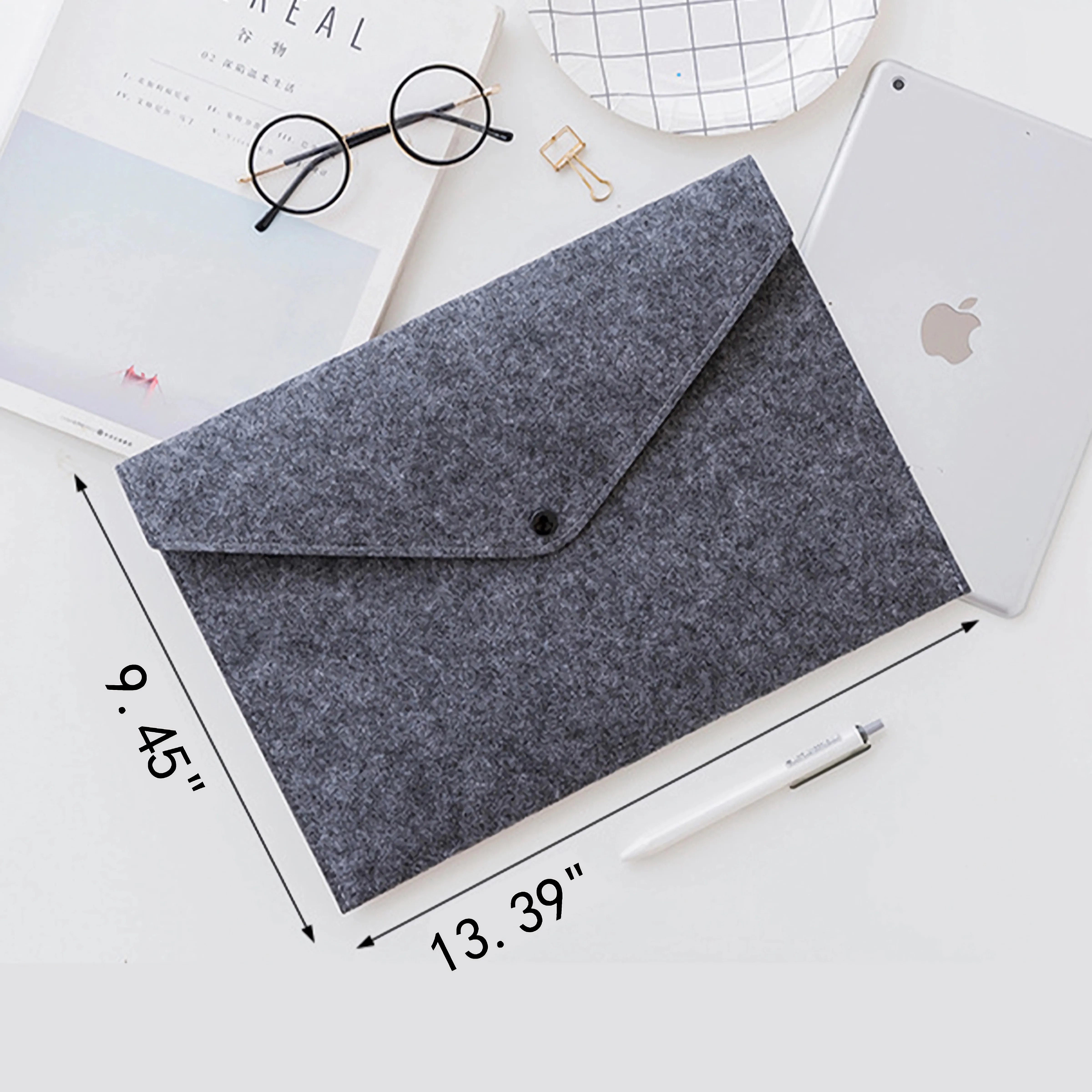 Portable Felt Handbag Button Closure Paper File Folder 5