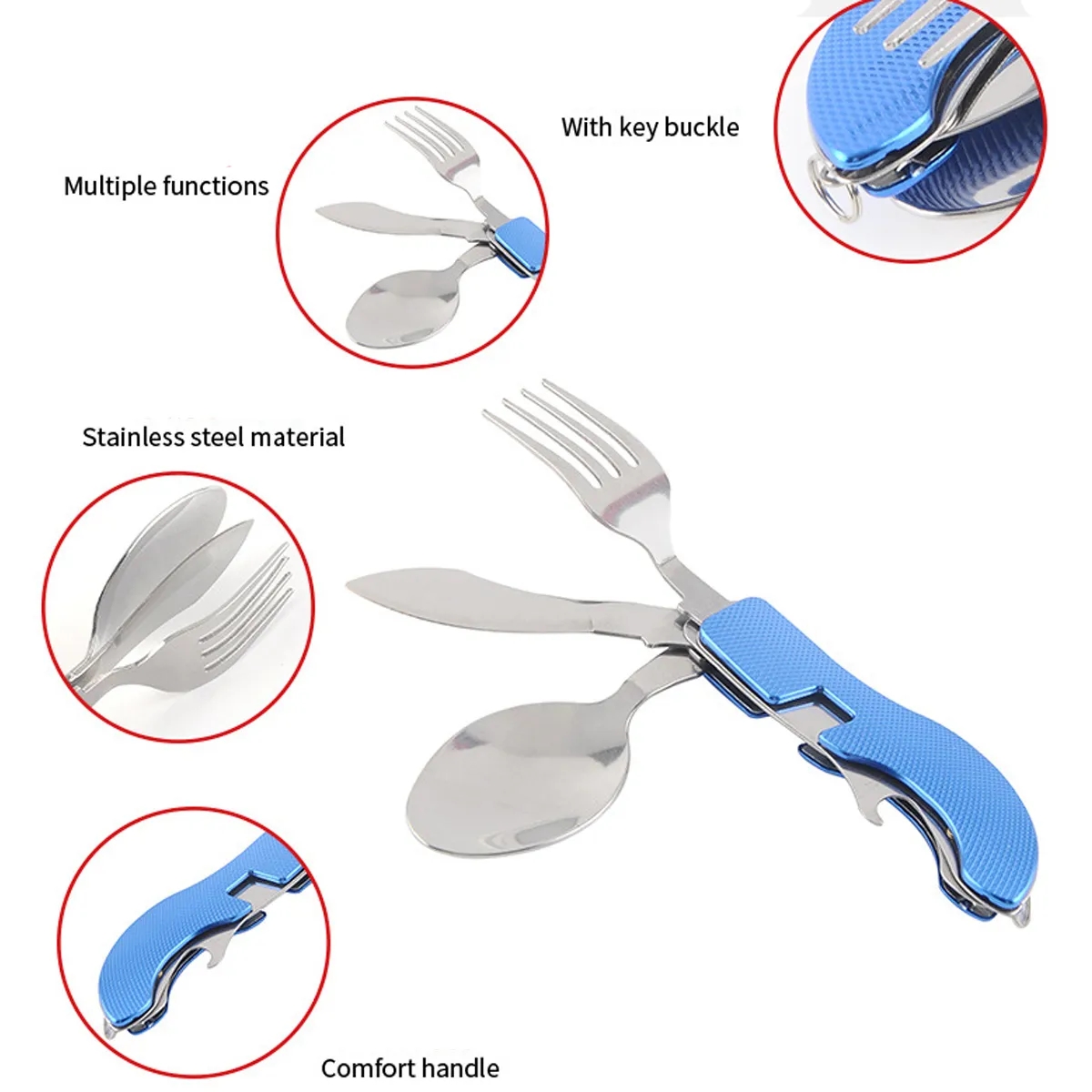 4 in 1 Camping Utensils Portable Stainless Steel Tableware 2