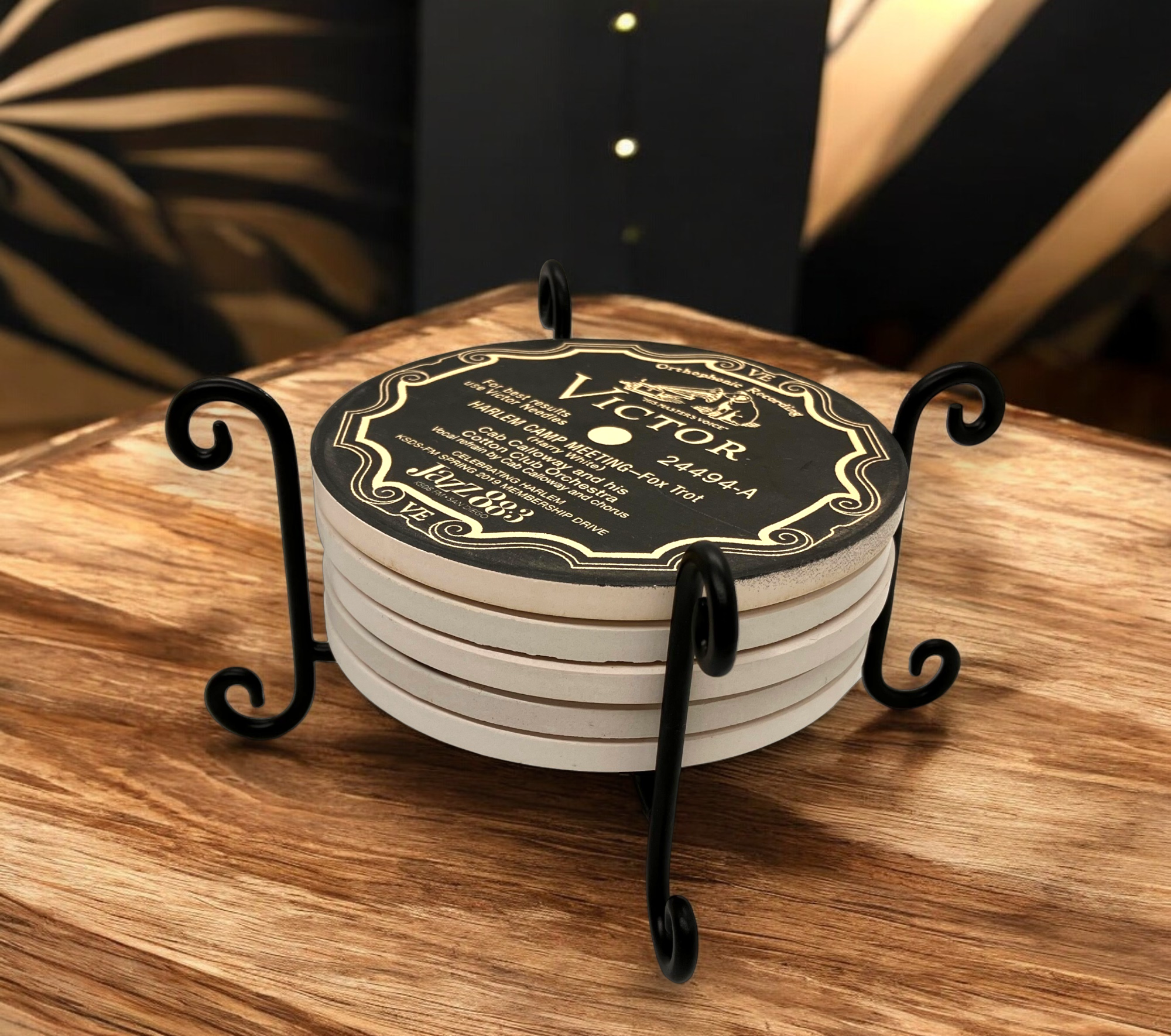Four Scroll Post Metal 5 Coaster Holder Sets 2