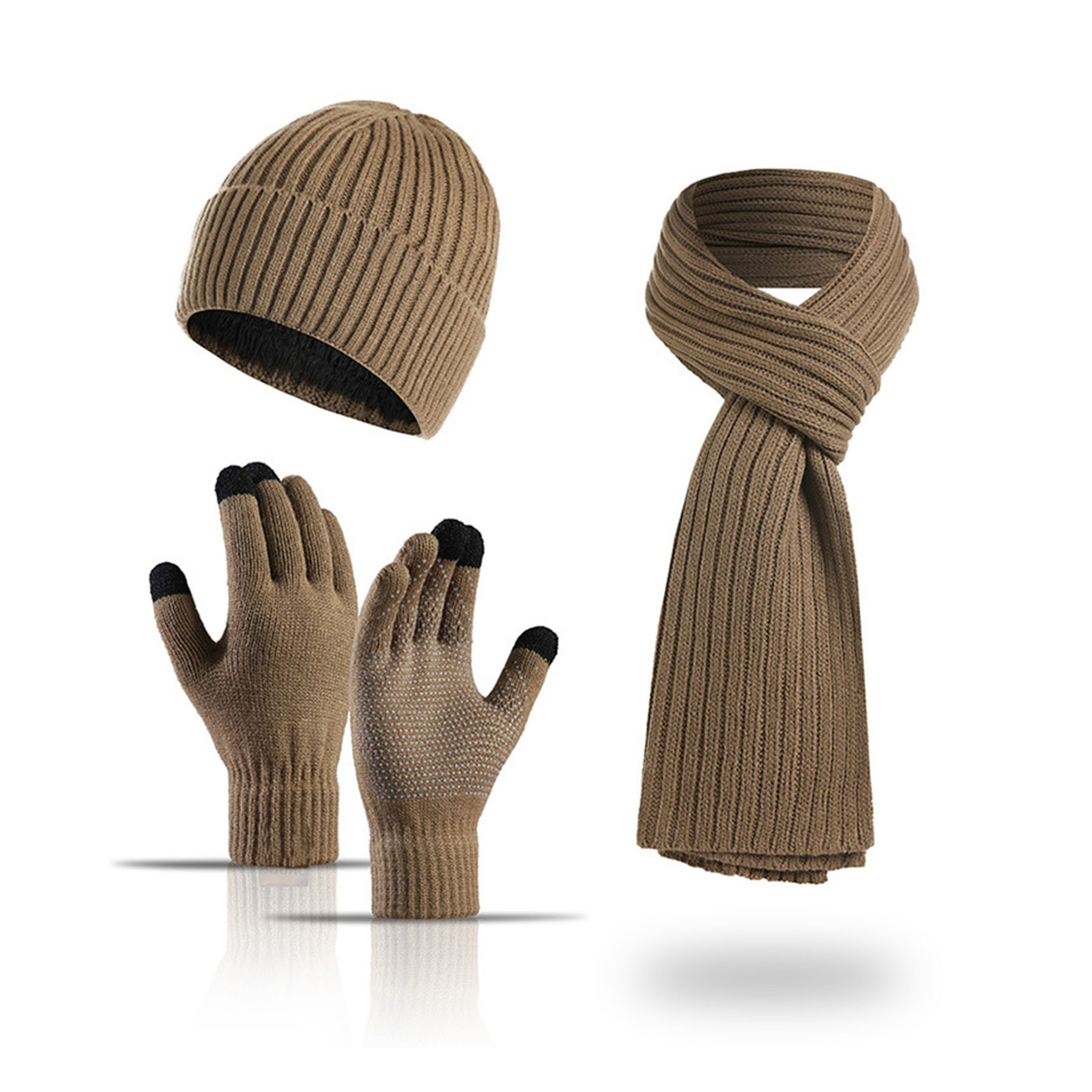 Winter Knit Hat Beanie Long Neck Scarf Touchscreen Gloves Set 6