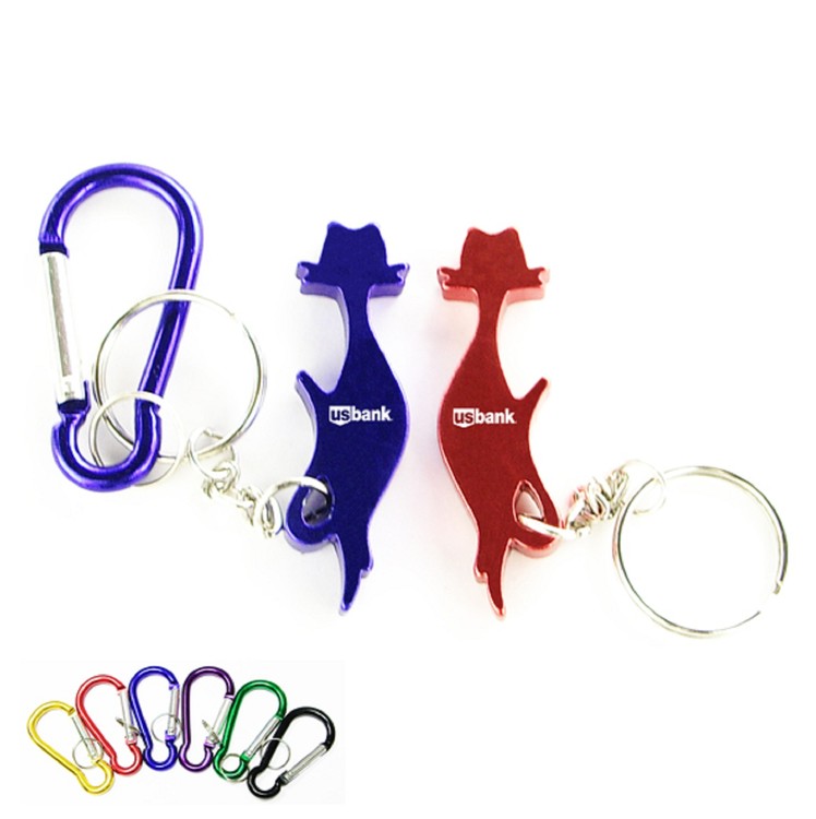 Stylish cat / kitten shape aluminum bottle opener with split key ring and carabiner