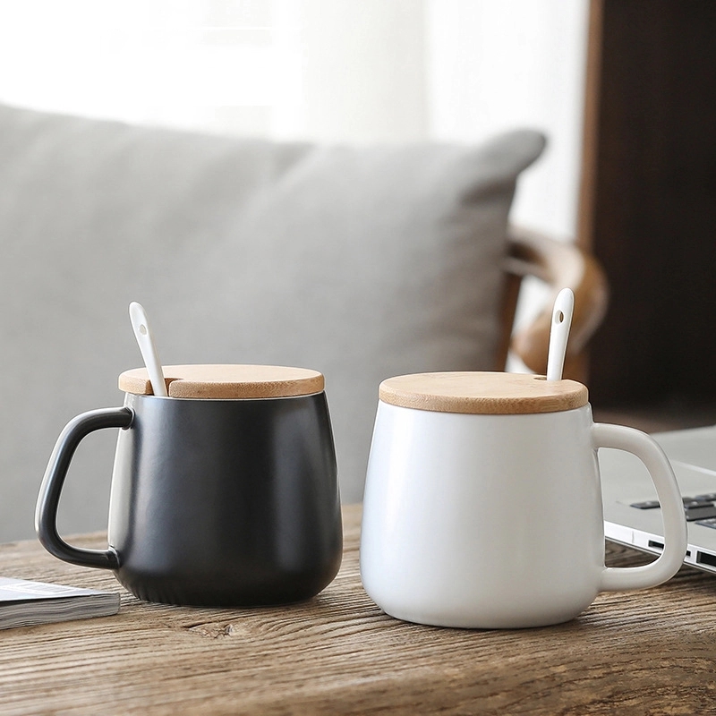 Custom Ceramic Coffee Mug With Bamboo Lid And Spoon 6