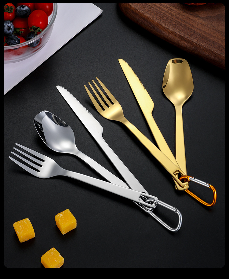 Stainless Steel Travel Cutlery Set with Carabiner Clip 2