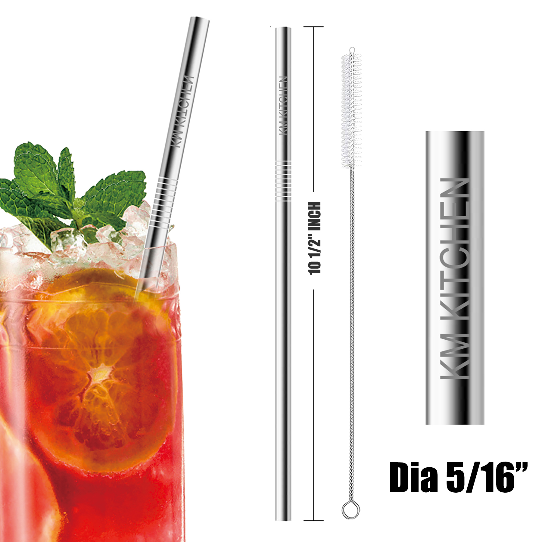 10 1/2"L 5/16"Dia Stainless Steel Straws 2