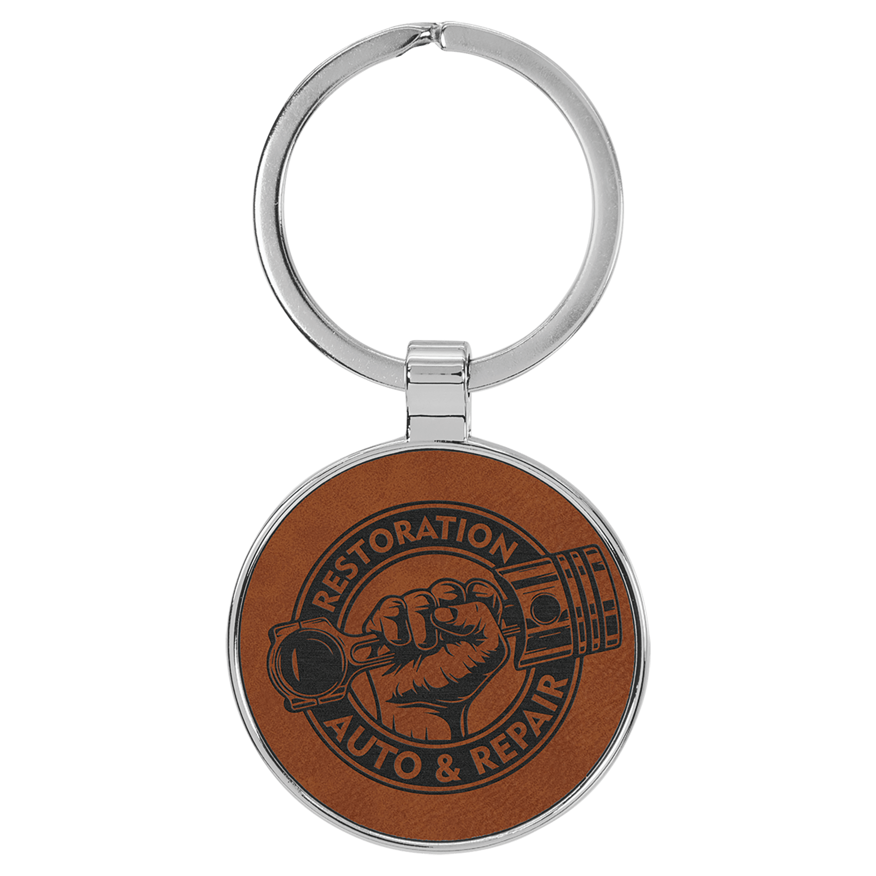 1 1/2" Laserable Leatherette/Metal Round Keychain 2