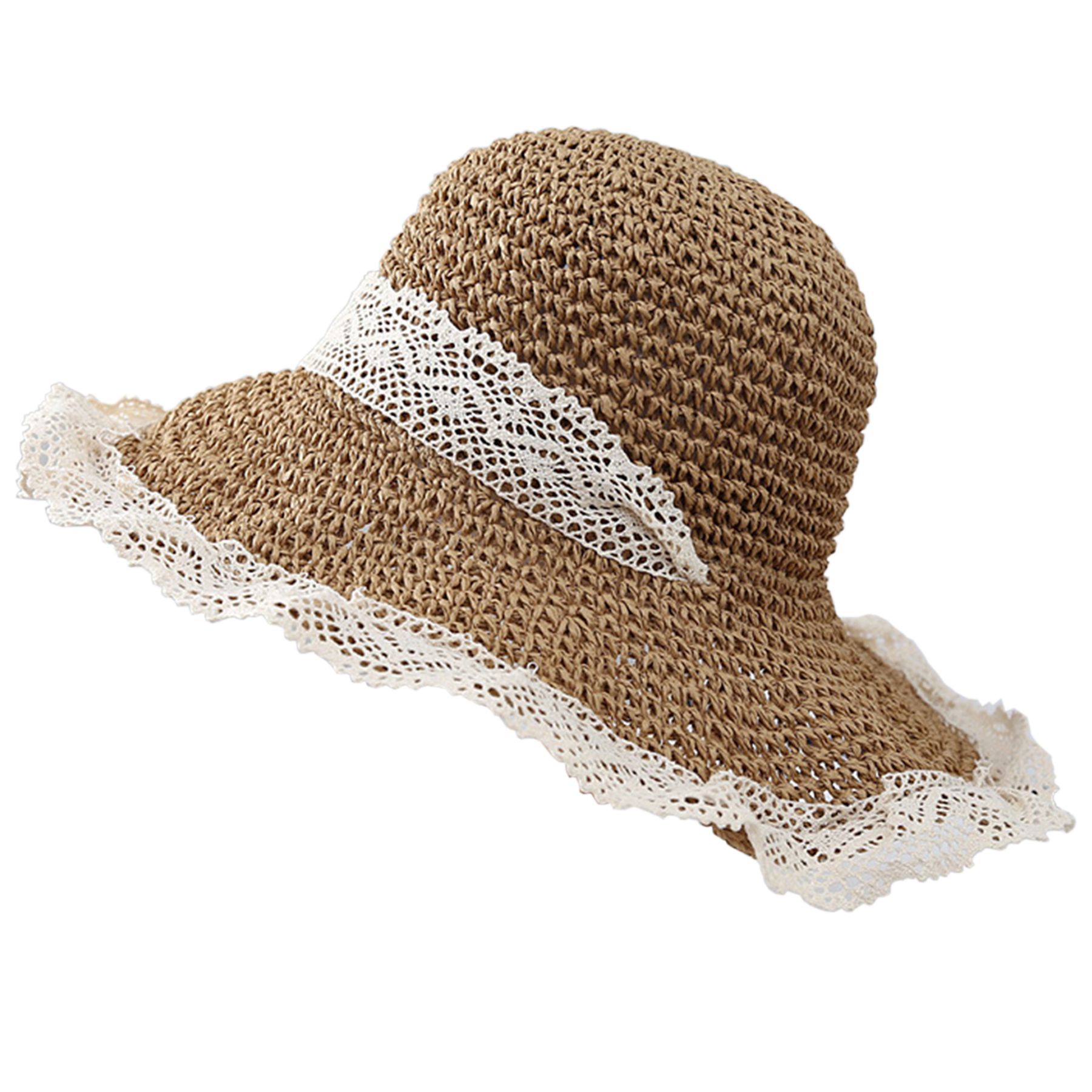 Jute Summer Thin Breathable Lace Cutout Straw Hat 1