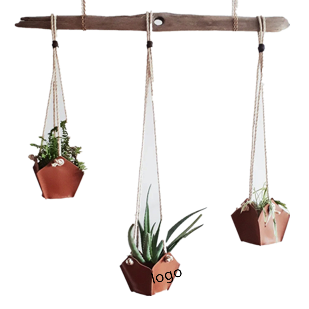 Leather Flower Pot With Hanging Rope 3