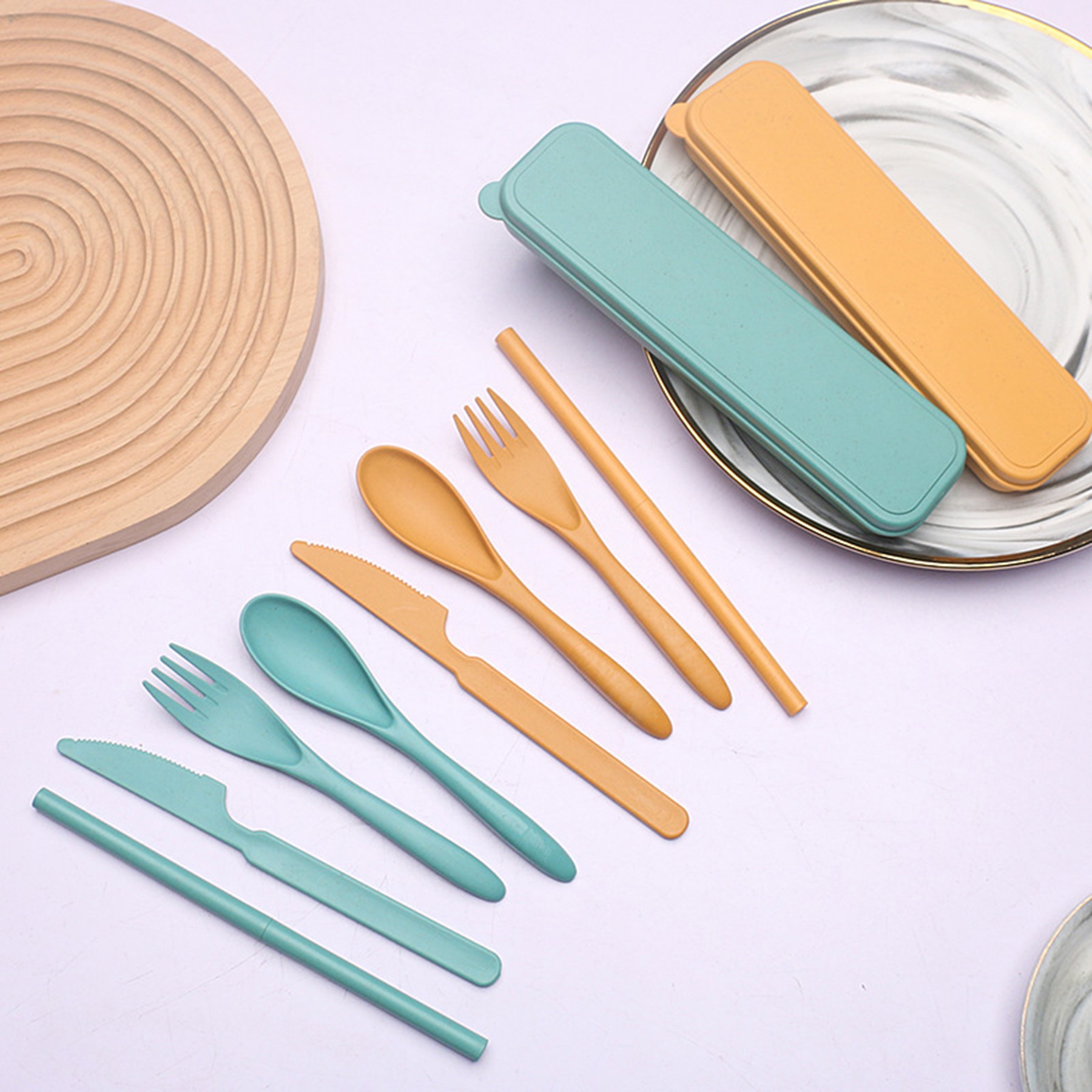 4 Pieces Wheat Straw Cutlery Utensil Set 5