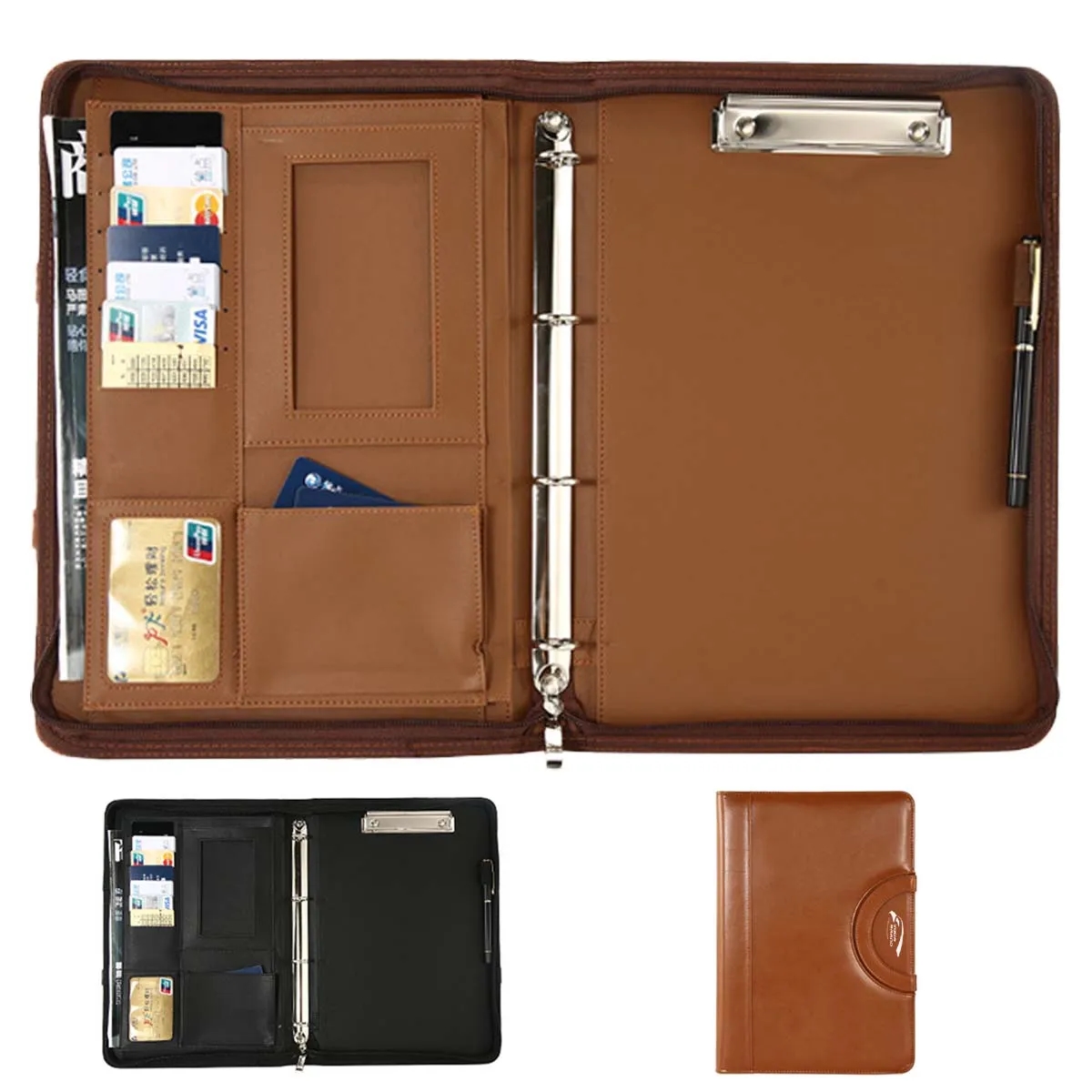 Business Zippered Leather Planner Binder Padfolio Organizer 1