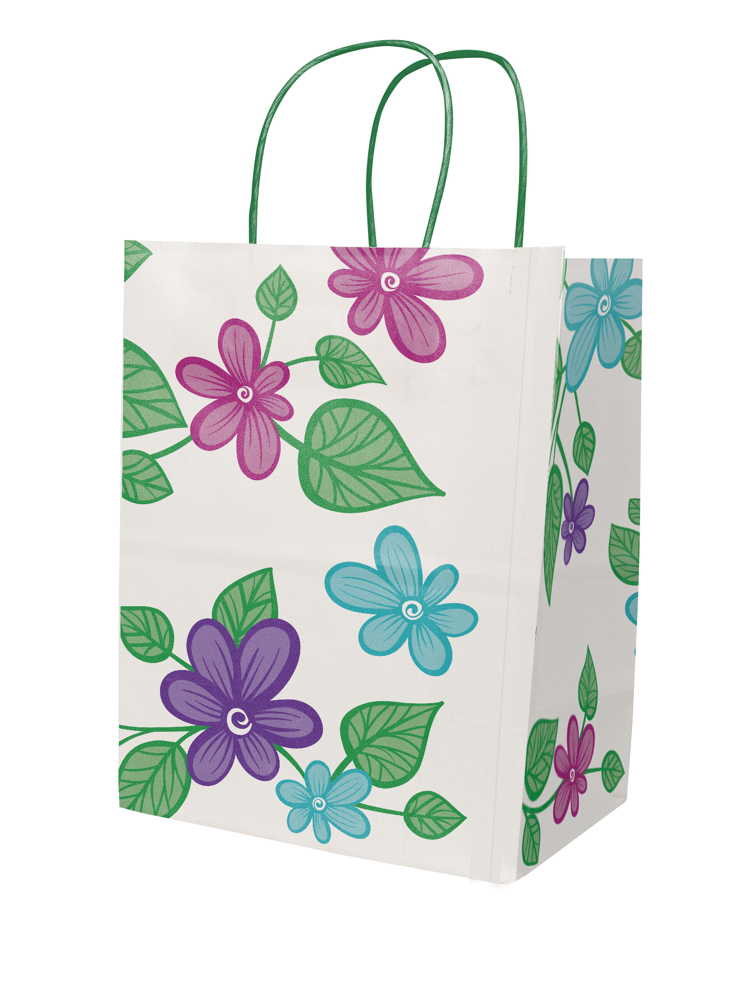 Multi-Sided Full Color White Shopper Paper Bag - Green Handle (8.25 x 10.25 x 5) 3