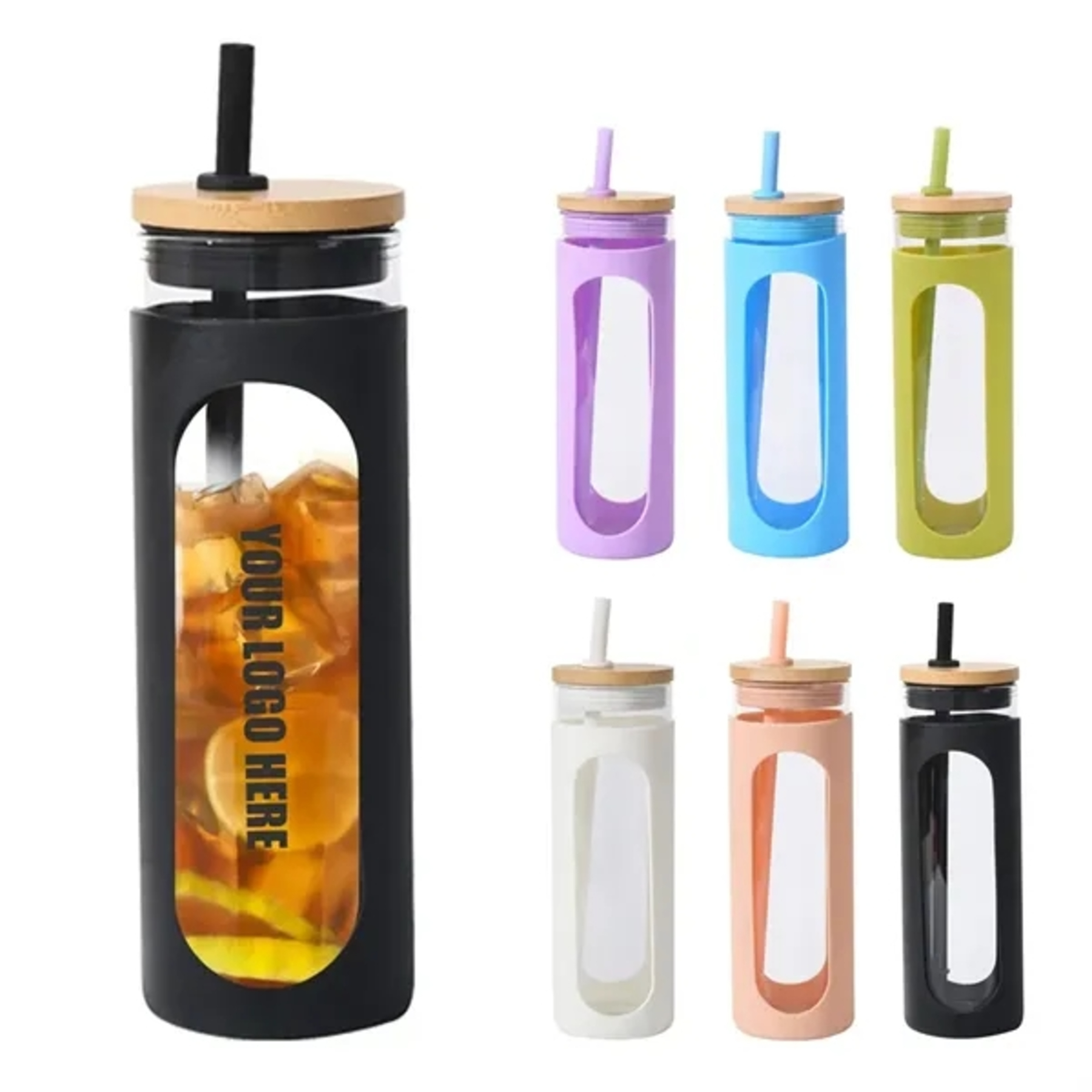 20oz Glass Water Tumble with Straw and Lid 2