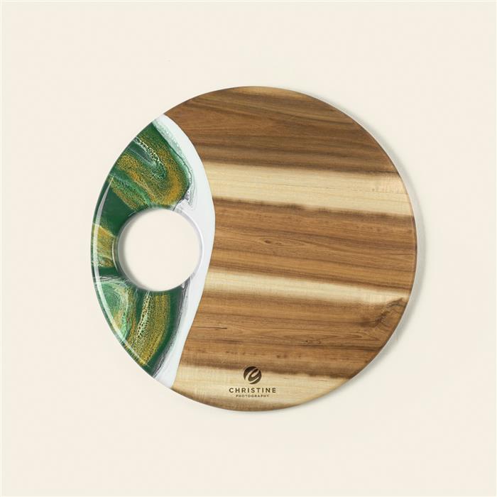 Large Round Acacia Board With Dip Holder 35