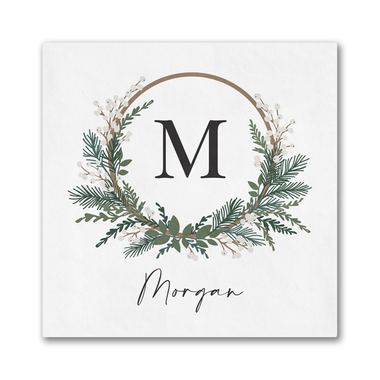 Monogram Wreath Beverage Napkin 1