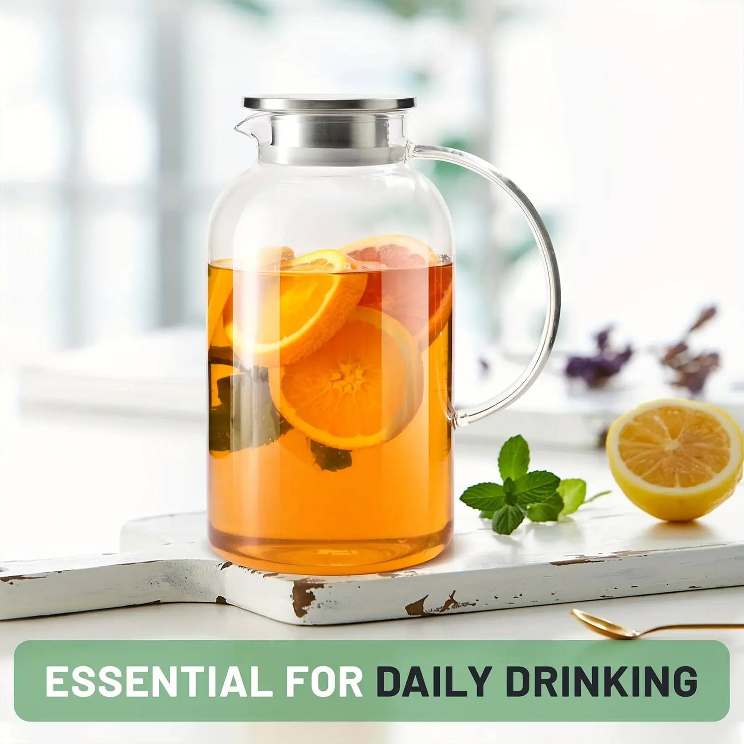 67oz Heat Resistant Glass Pitcher W/ Lid 6