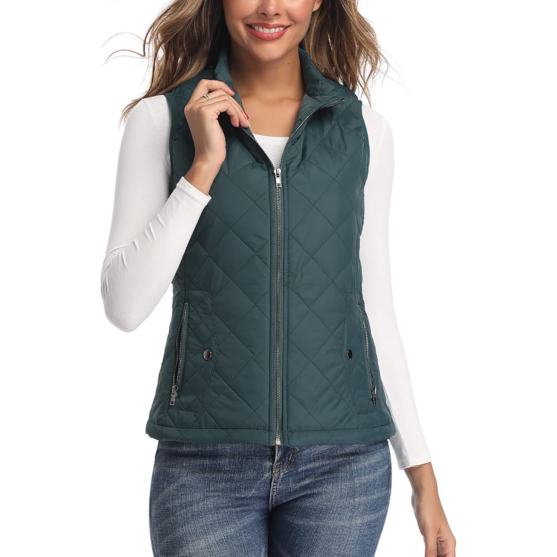 Women's Stand Collar Lightweight Zipper Quilted Vest 9