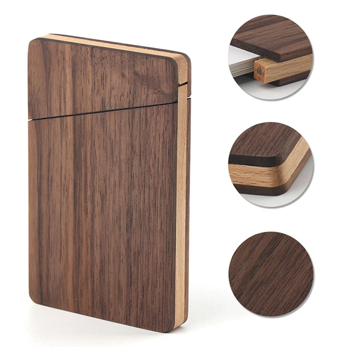 Pocket Portable Walnut Wood Business Card Holder Case 4