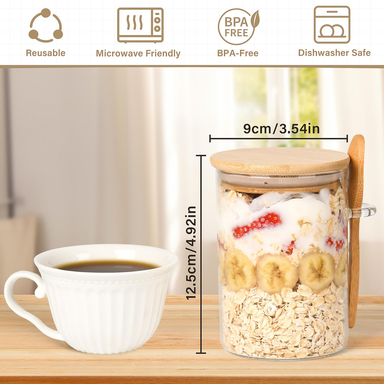 18Oz Overnight Oats Glass Containers w/ Bamboo Lids 4