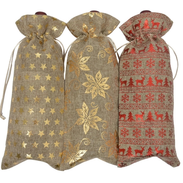 Christmas Drawstring Jute Wine Bag 3