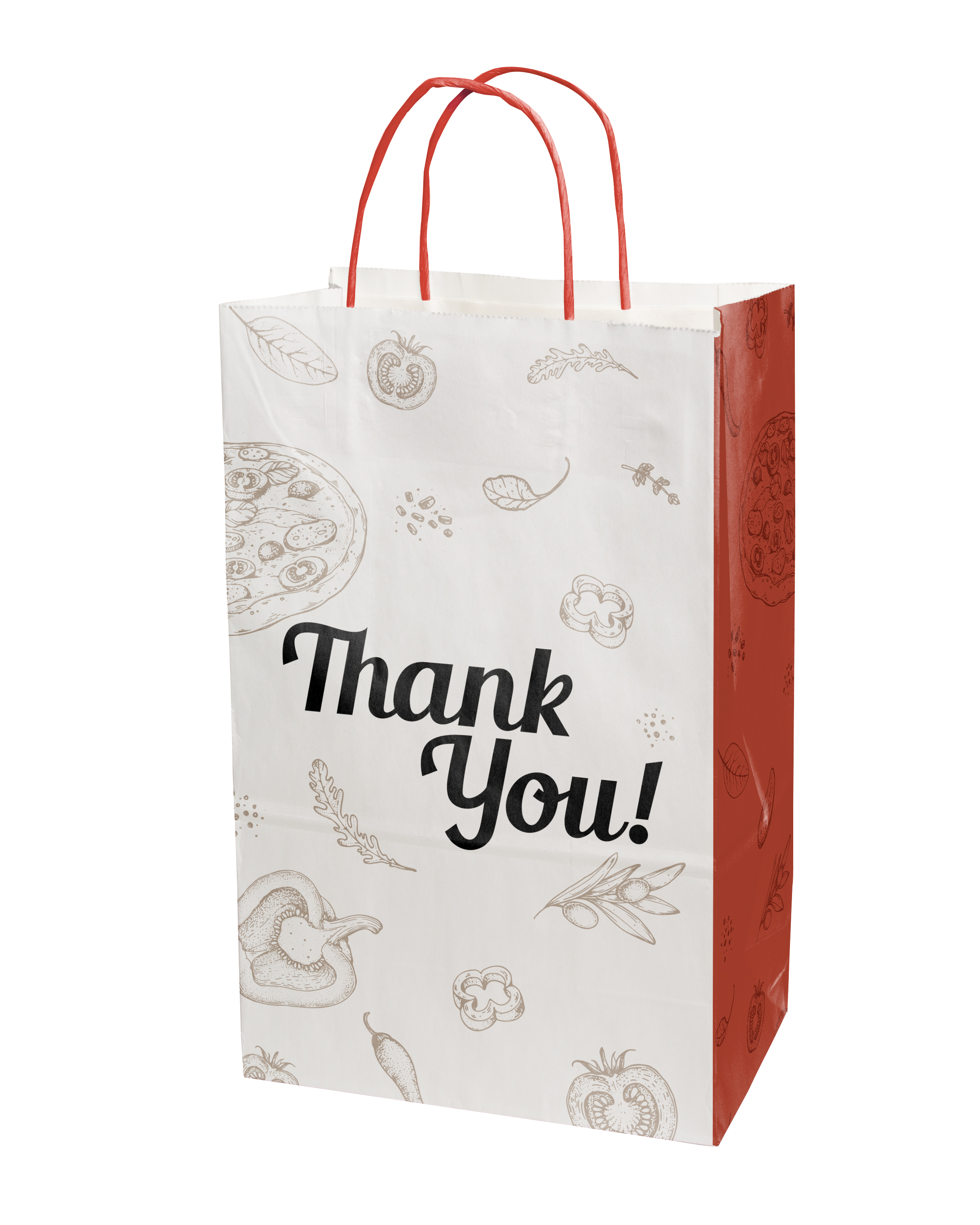 Multi-sided Full Color White Shopper Paper Bag - Red Handle (8.5" x 13.375" x 5") 3