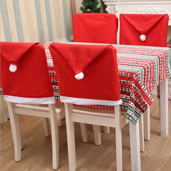 Red Non-woven Santa Hat Christmas Chair Covers 7