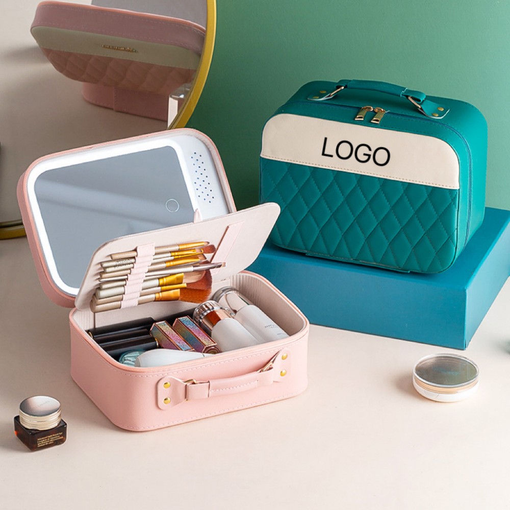 Travel Makeup Train Case Cosmetic Bag with Mirror and Light 2