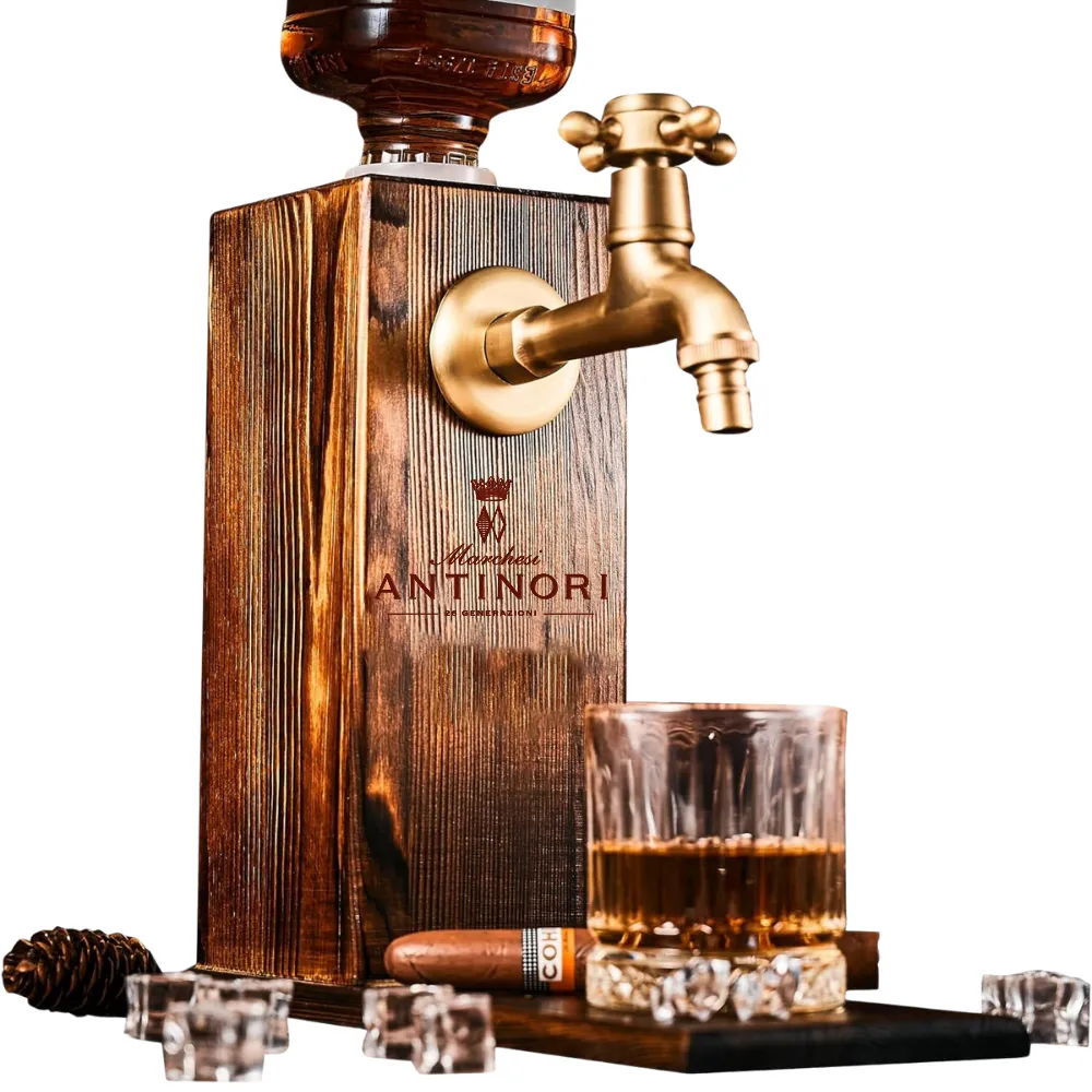 Wooden Whiskey Pourer with Brass Tap 1