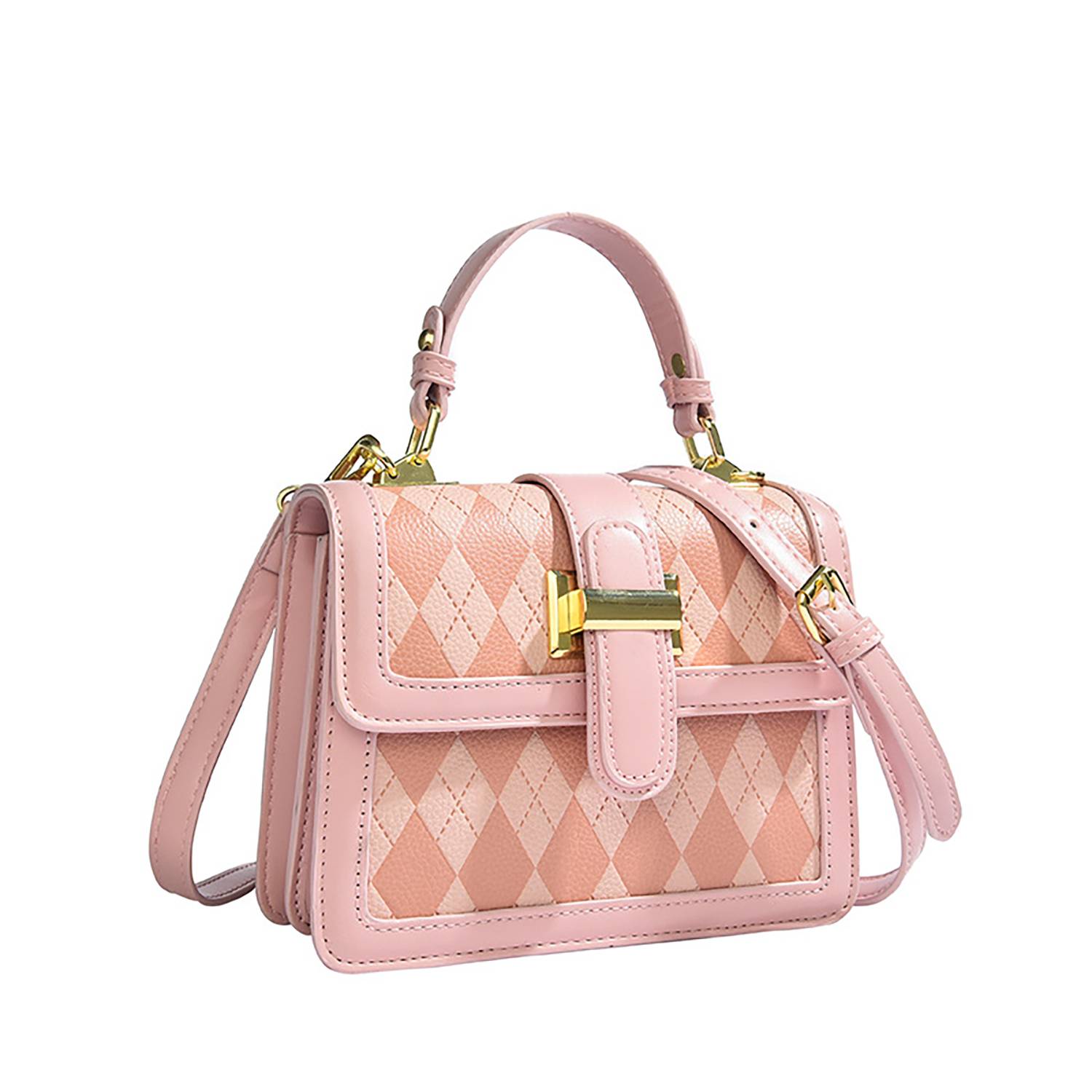 PU Leather Trendy Diamond Lattice Handbag for Women 2
